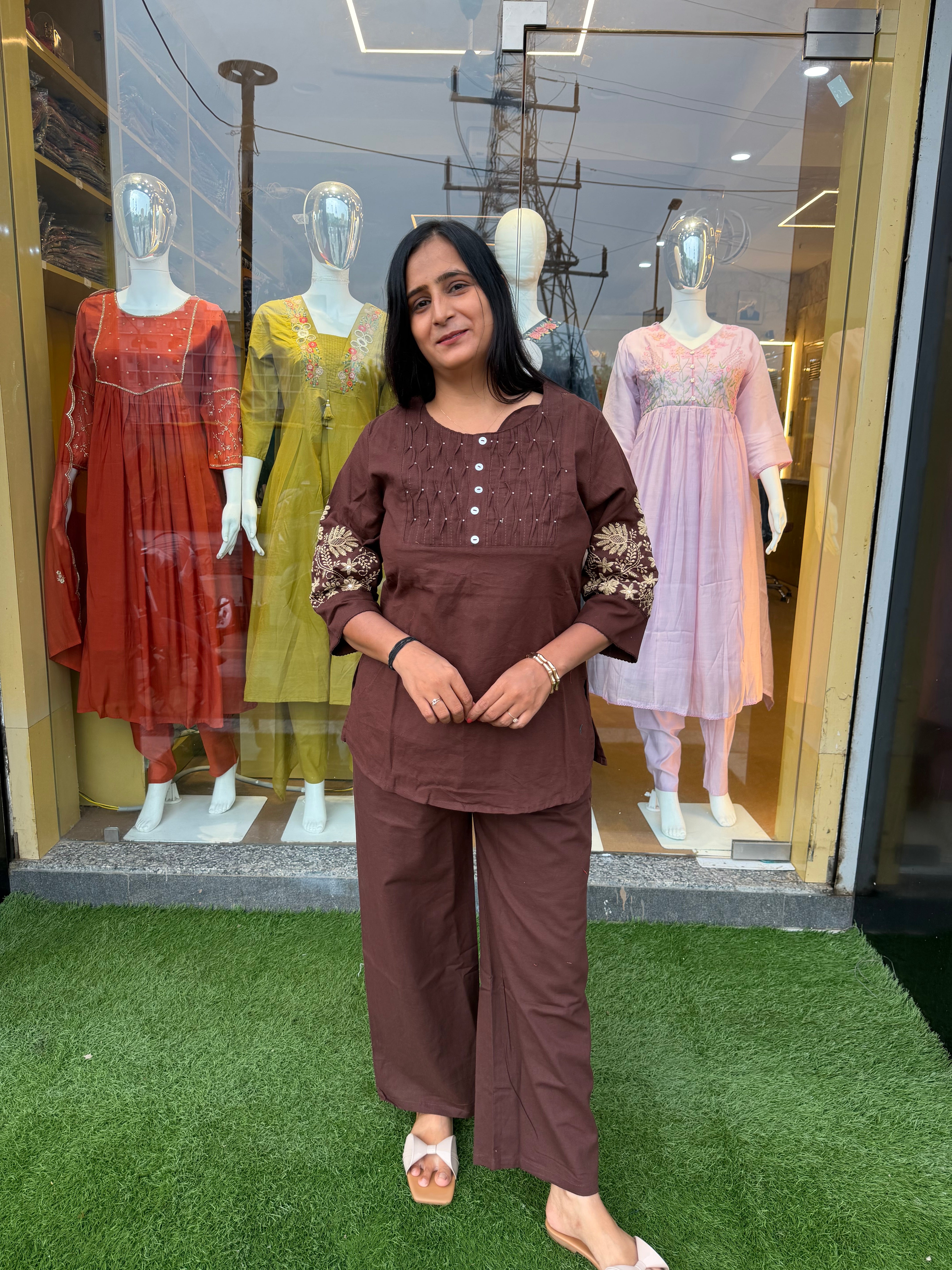 Embroidered Stylish Sleeves Cotton Co-Ord Set