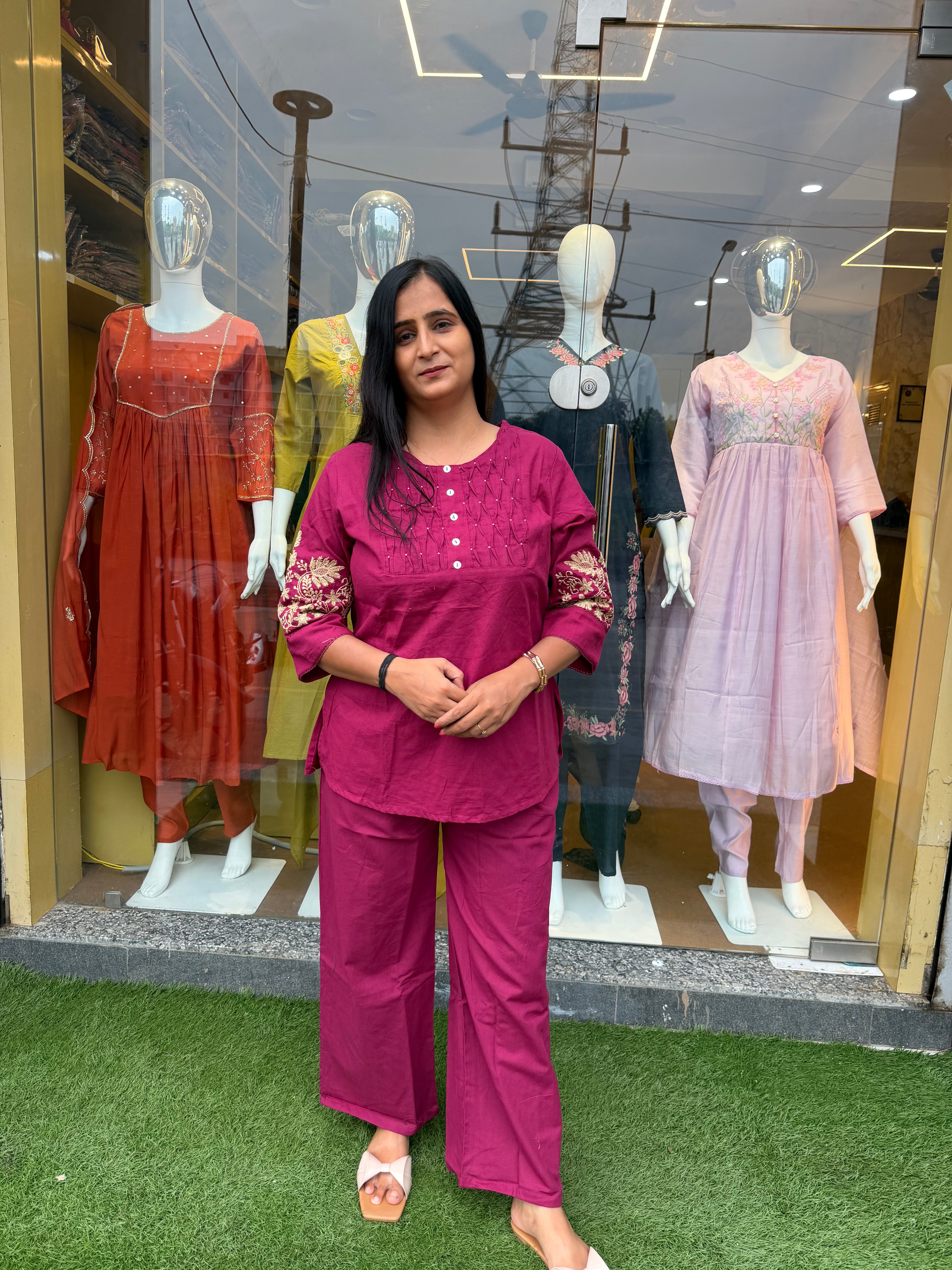Embroidered Stylish Sleeves Cotton Co-Ord Set