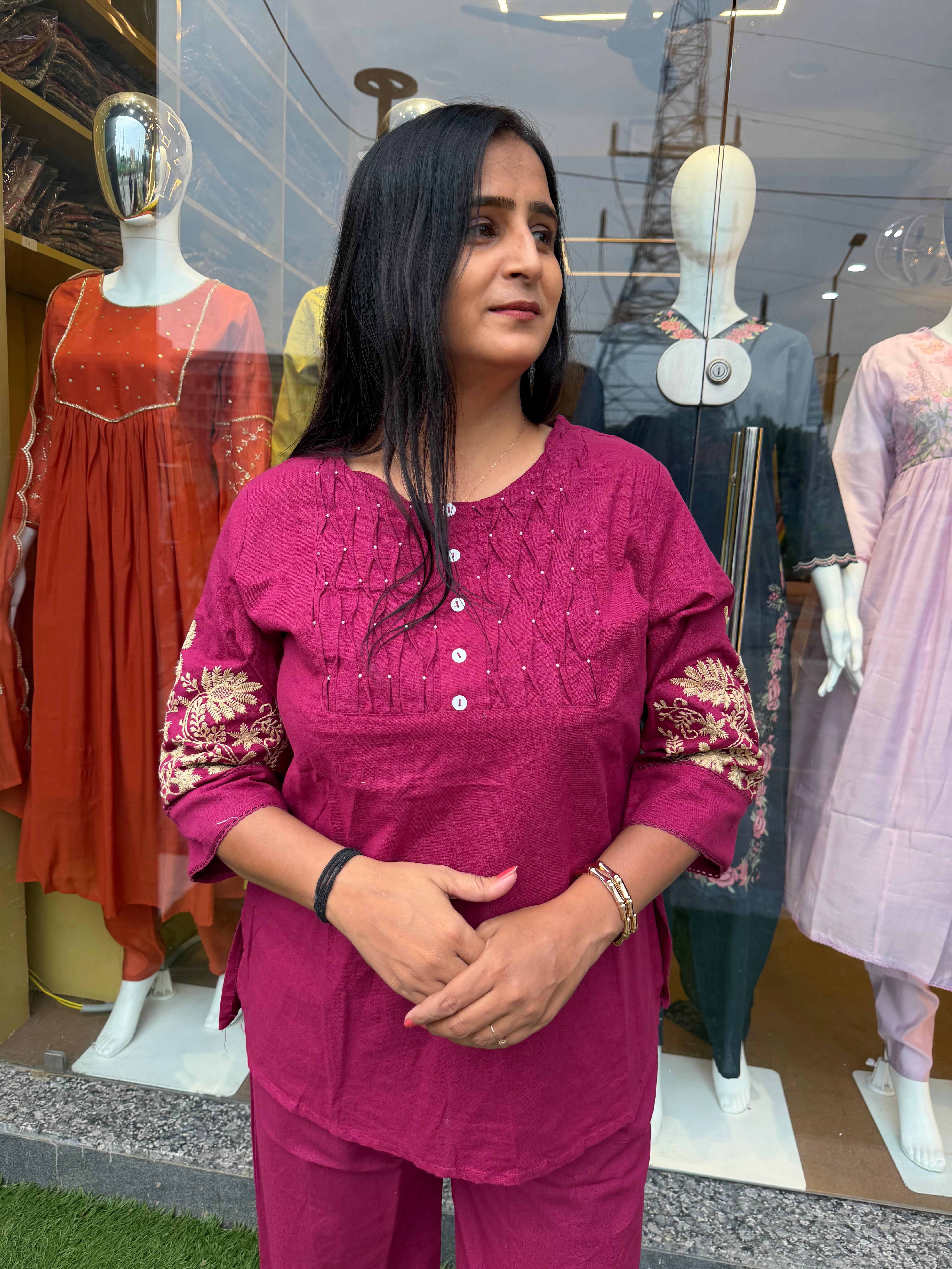 Embroidered Stylish Sleeves Cotton Co-Ord Set