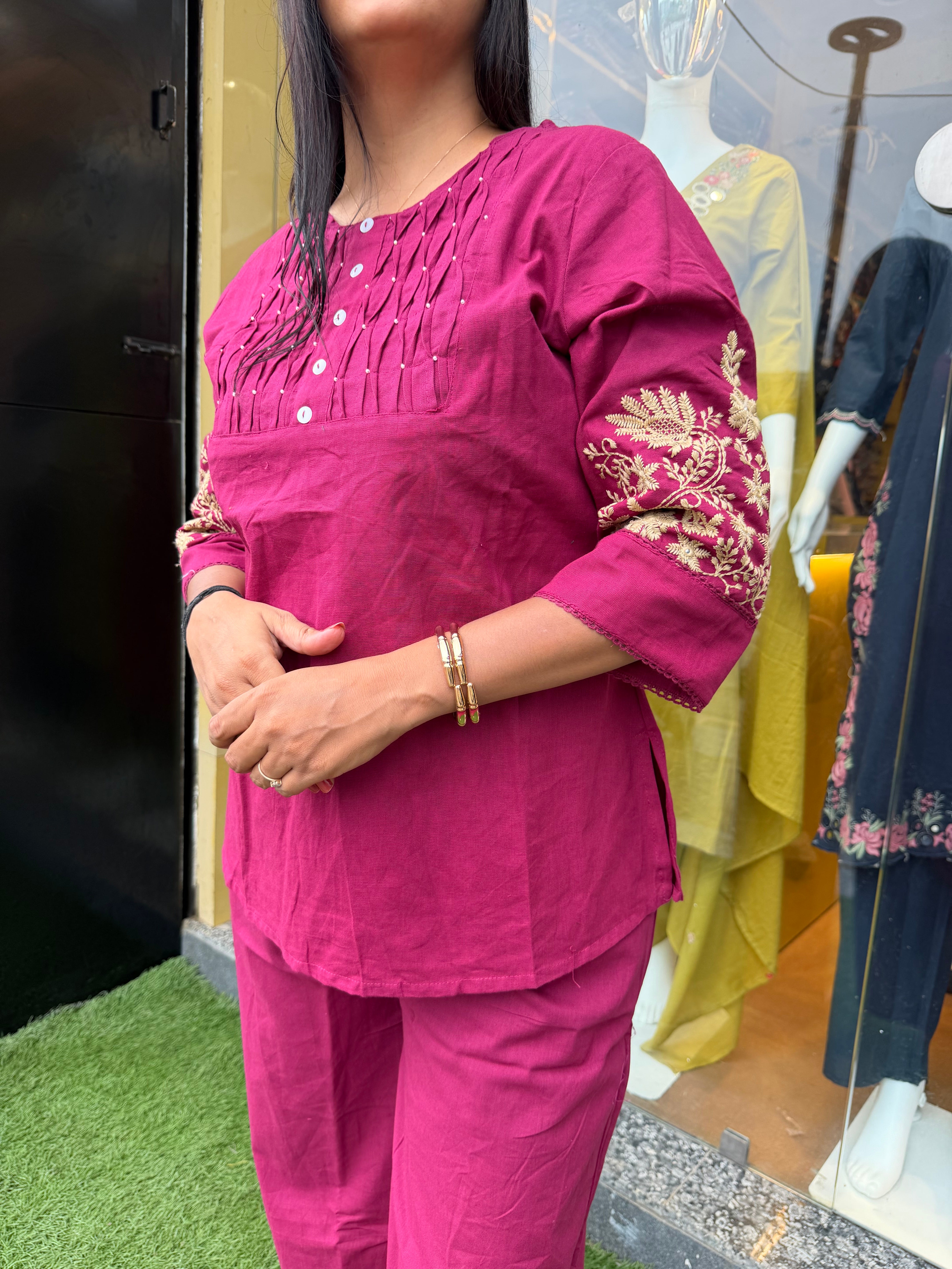 Embroidered Stylish Sleeves Cotton Co-Ord Set