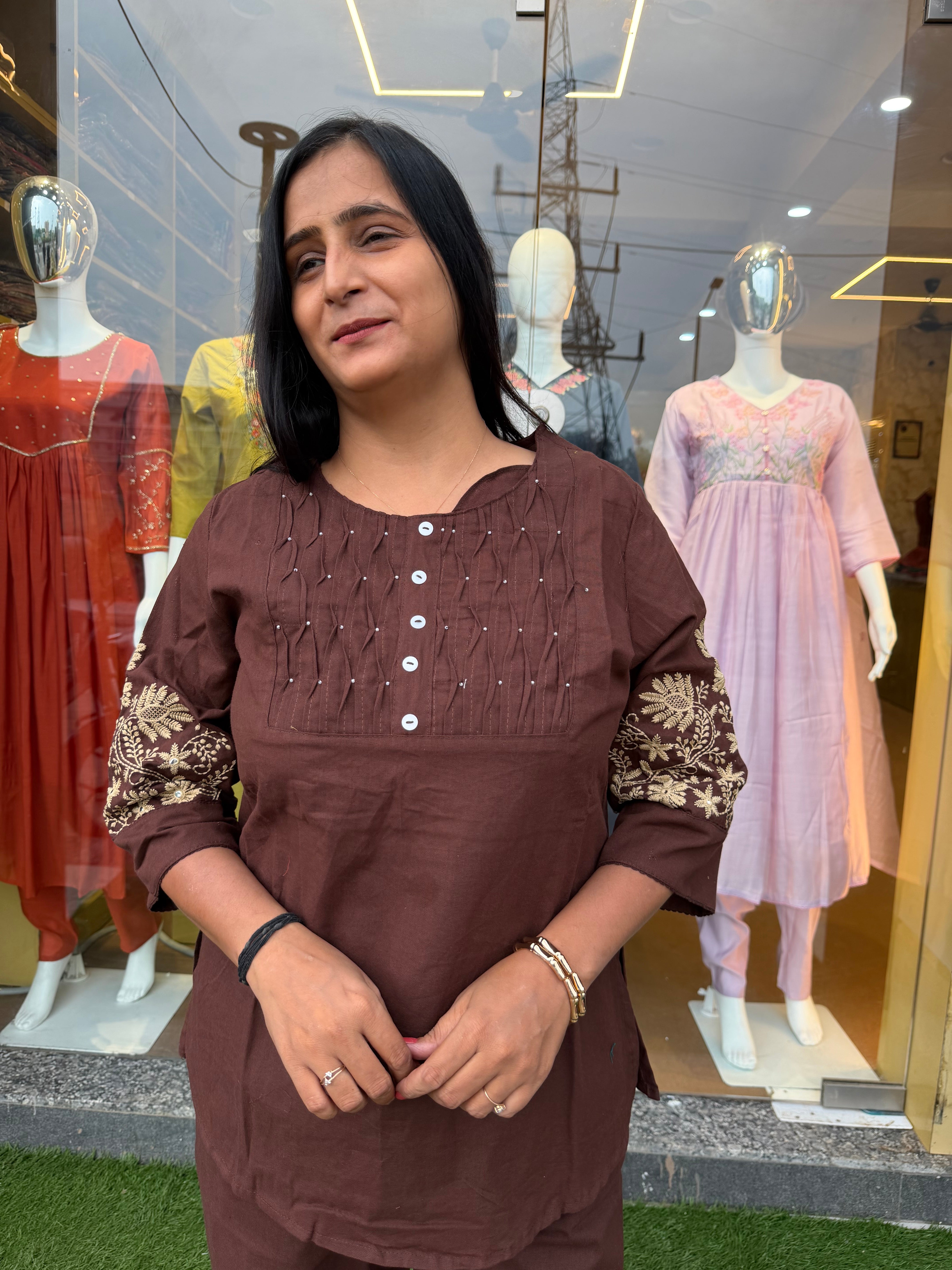 Embroidered Stylish Sleeves Cotton Co-Ord Set