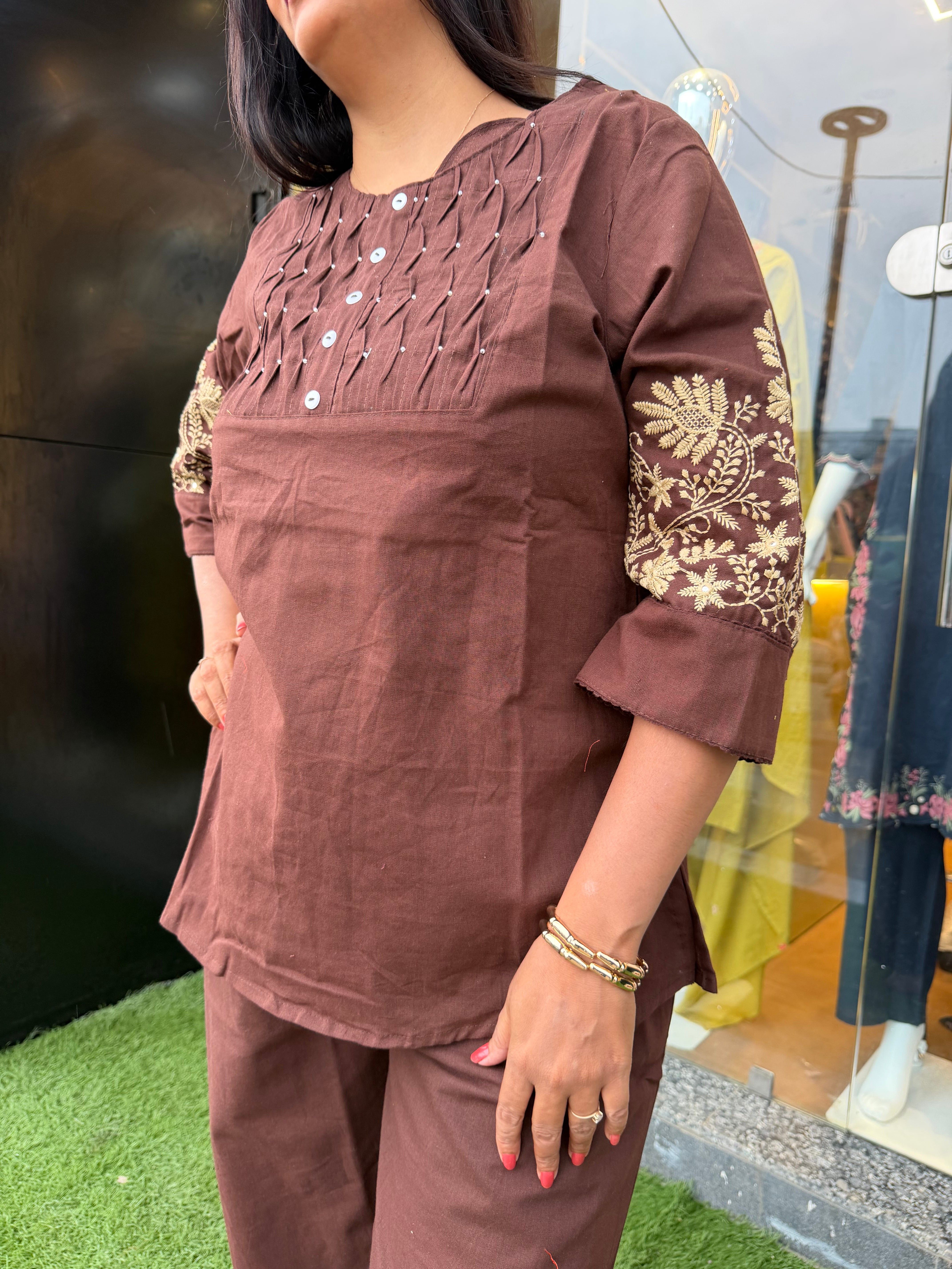 Embroidered Stylish Sleeves Cotton Co-Ord Set