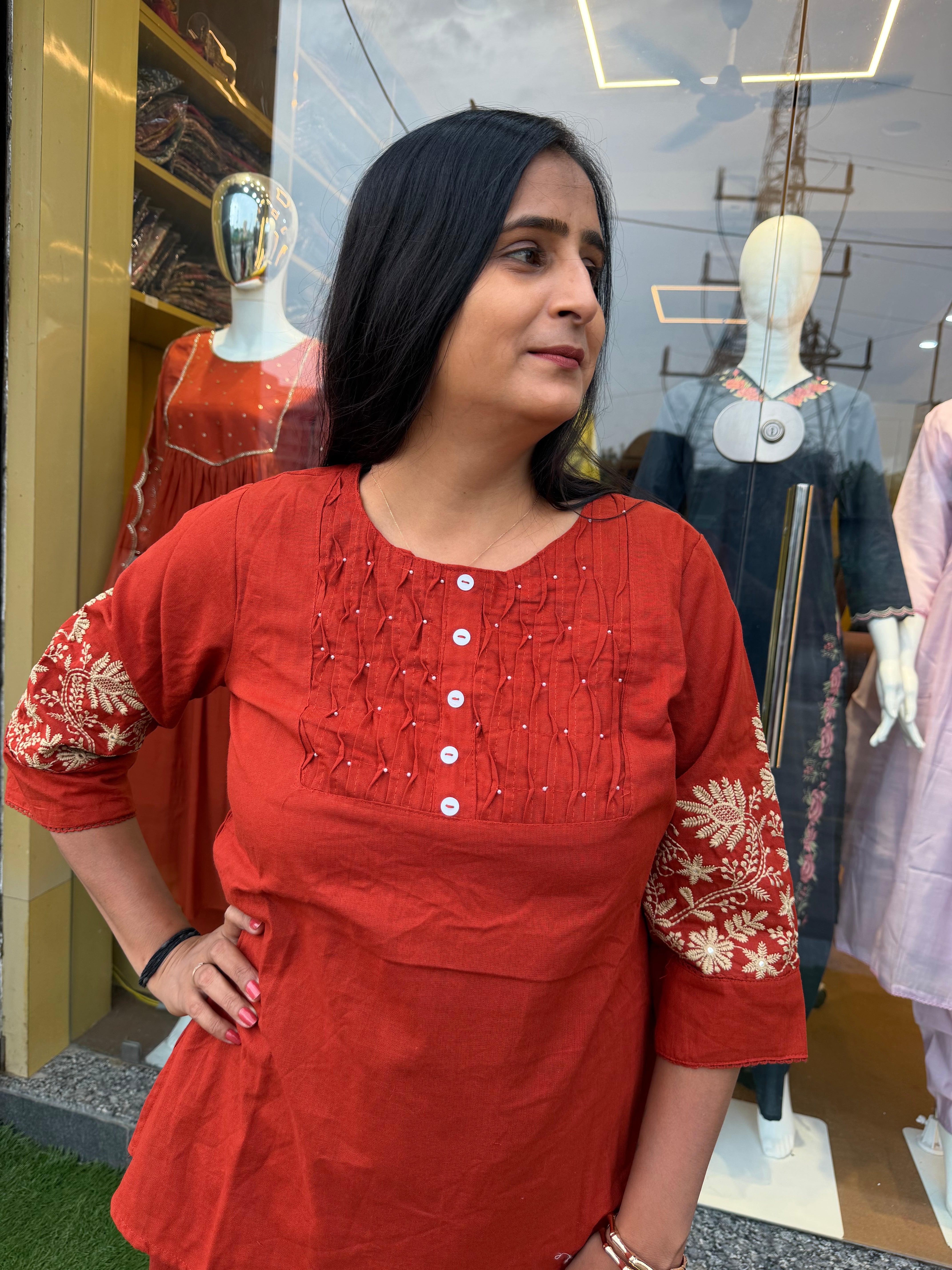 Embroidered Stylish Sleeves Cotton Co-Ord Set