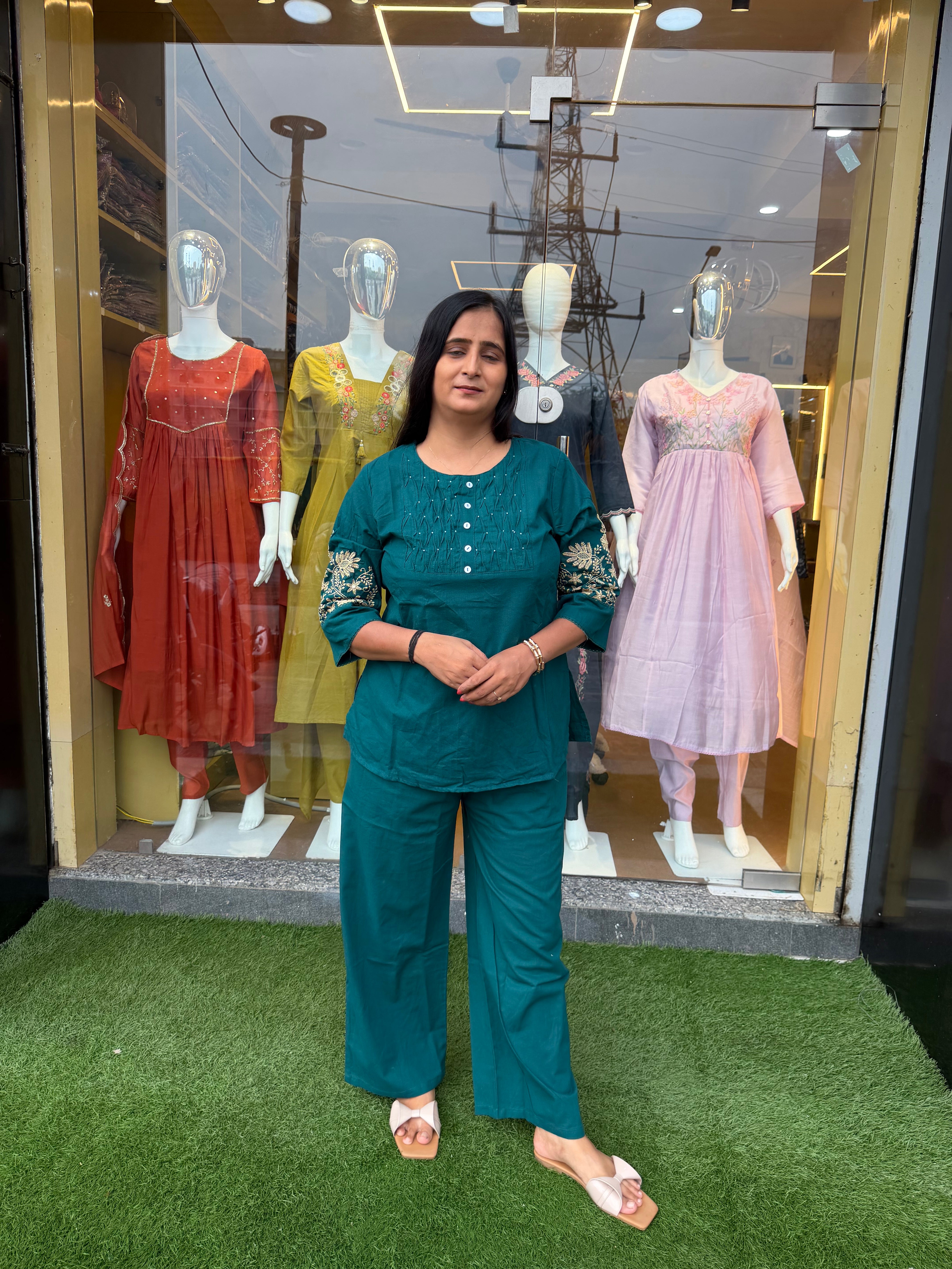 Embroidered Stylish Sleeves Cotton Co-Ord Set
