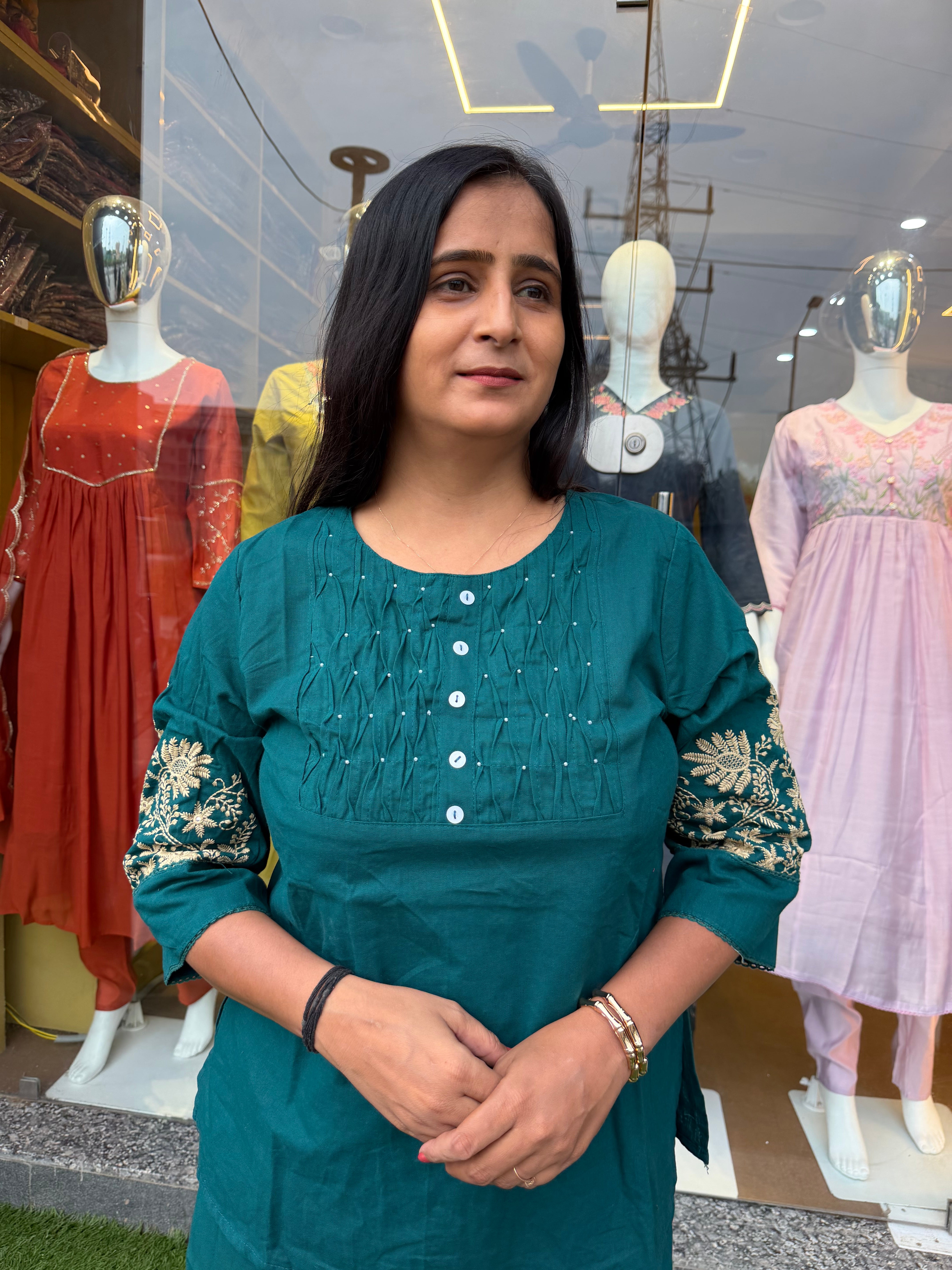 Embroidered Stylish Sleeves Cotton Co-Ord Set