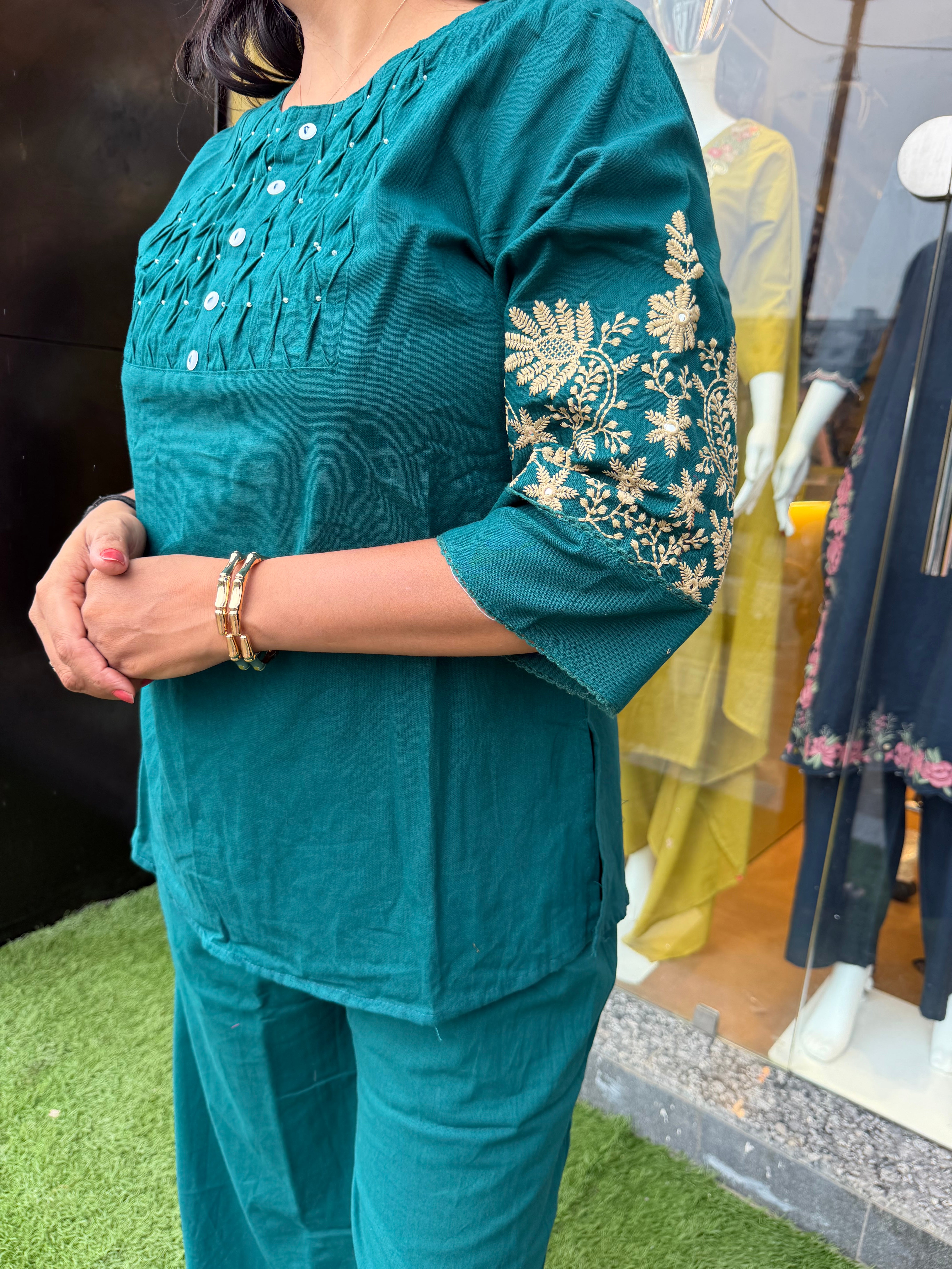 Embroidered Stylish Sleeves Cotton Co-Ord Set