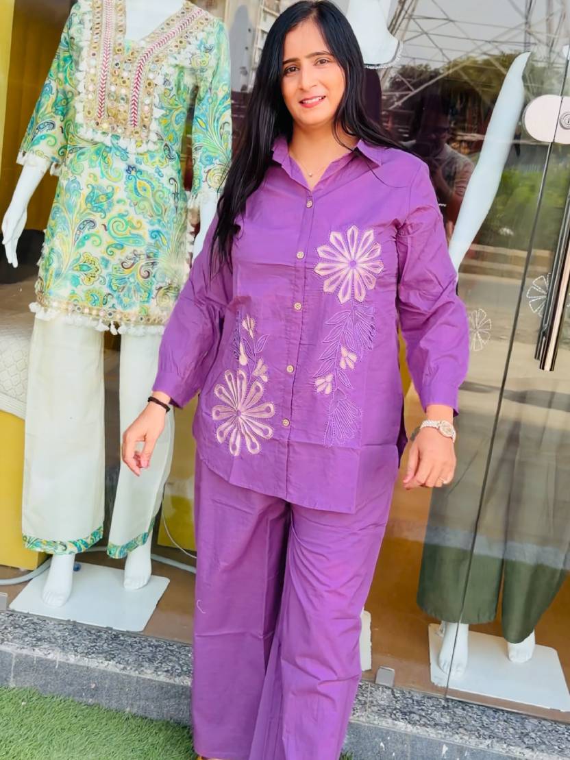 Lavender Bloom Embroidered Co-Ord Set