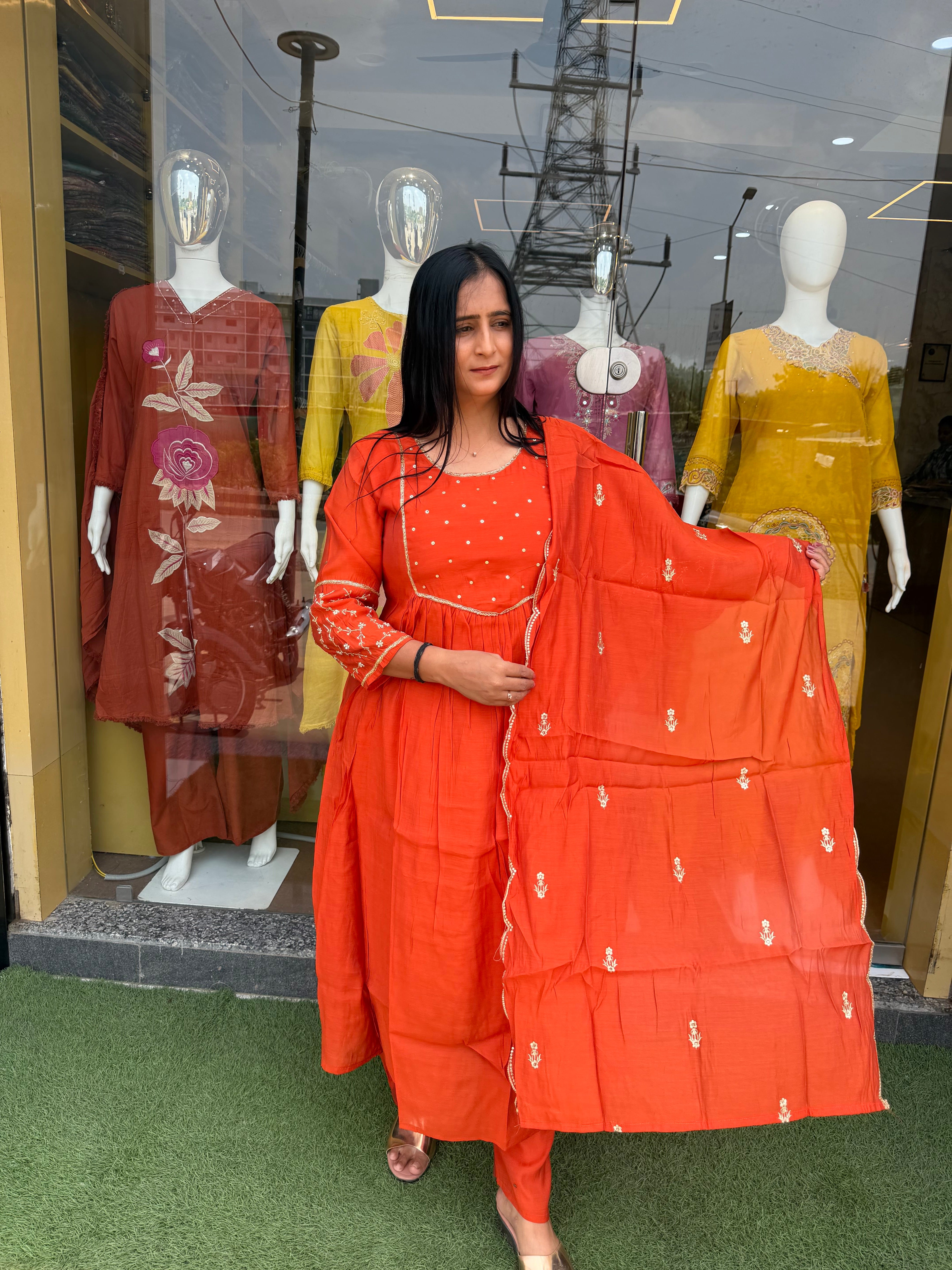 Sunset Glow Embroidered 3-Piece Suit Set