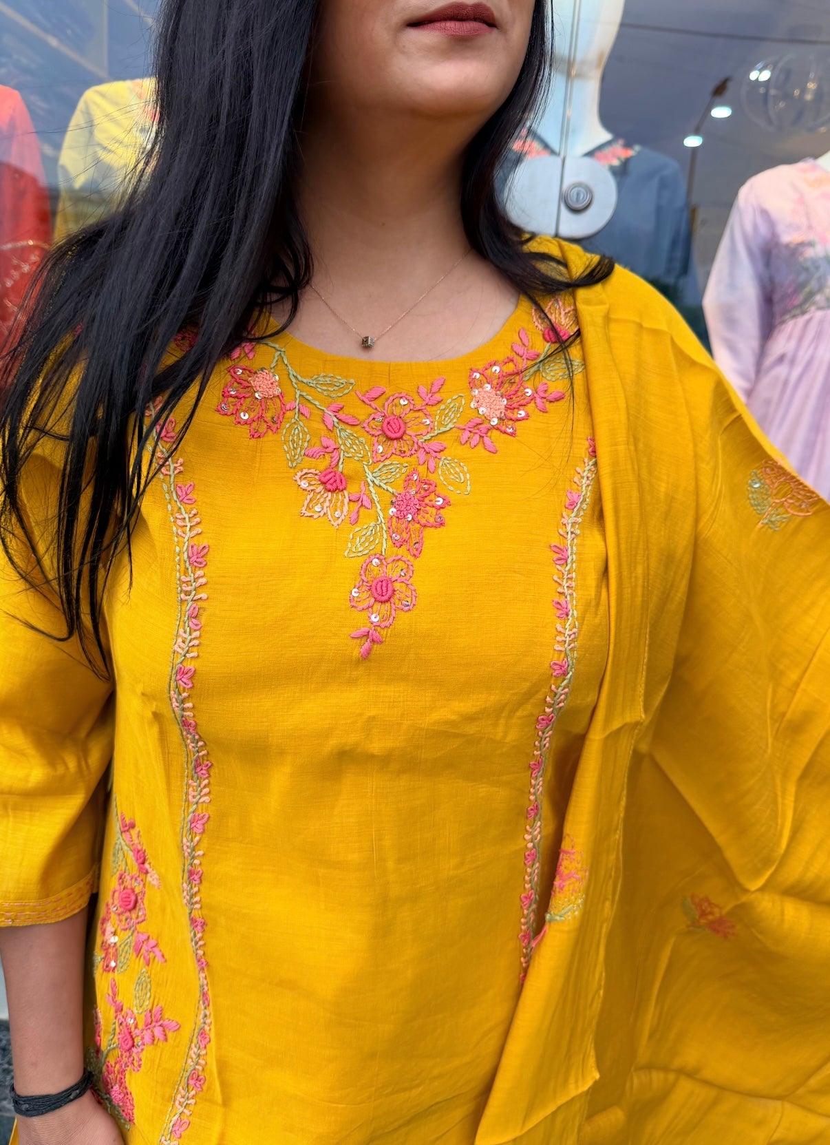 Mustard Yellow Embroidered  Suit Set with Dupatta