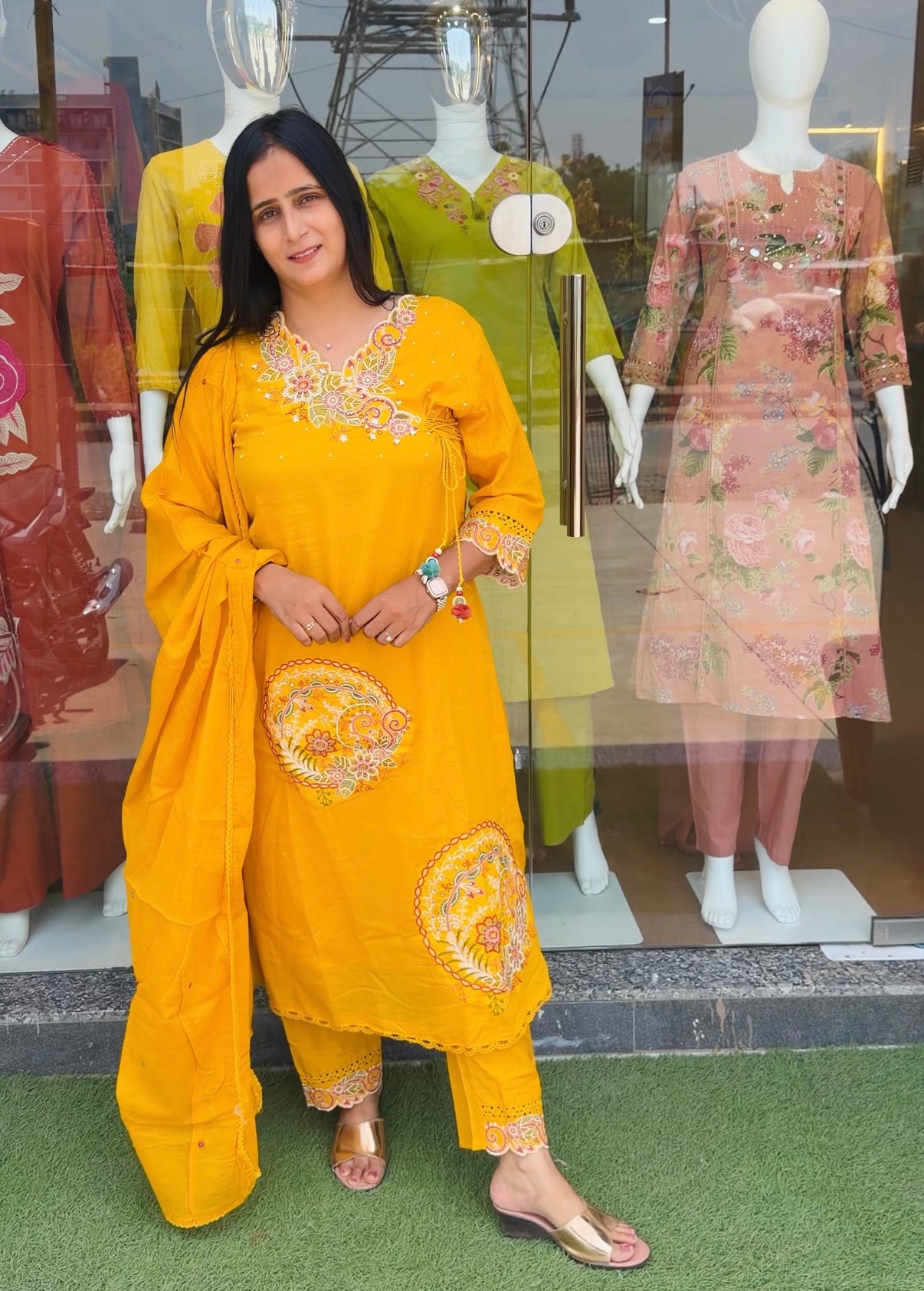 Floral Mul Cotton Embroidered Suit Set with Dupatta