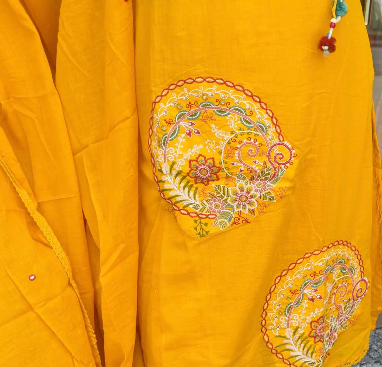 Floral Mul Cotton Embroidered Suit Set with Dupatta