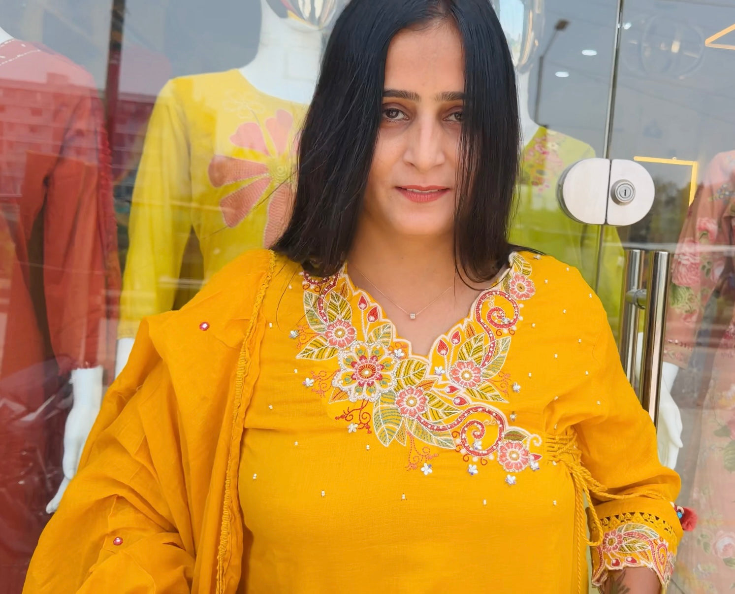 Floral Mul Cotton Embroidered Suit Set with Dupatta