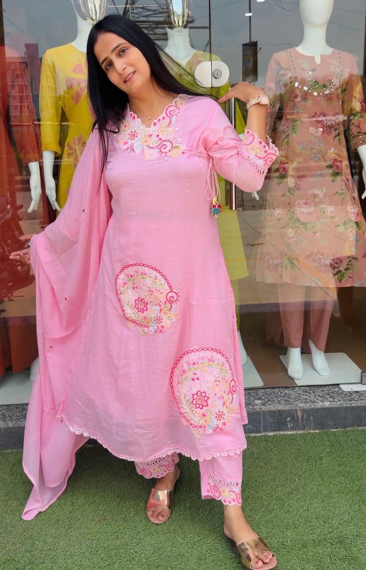 Floral Mul Cotton Embroidered Suit Set with Dupatta