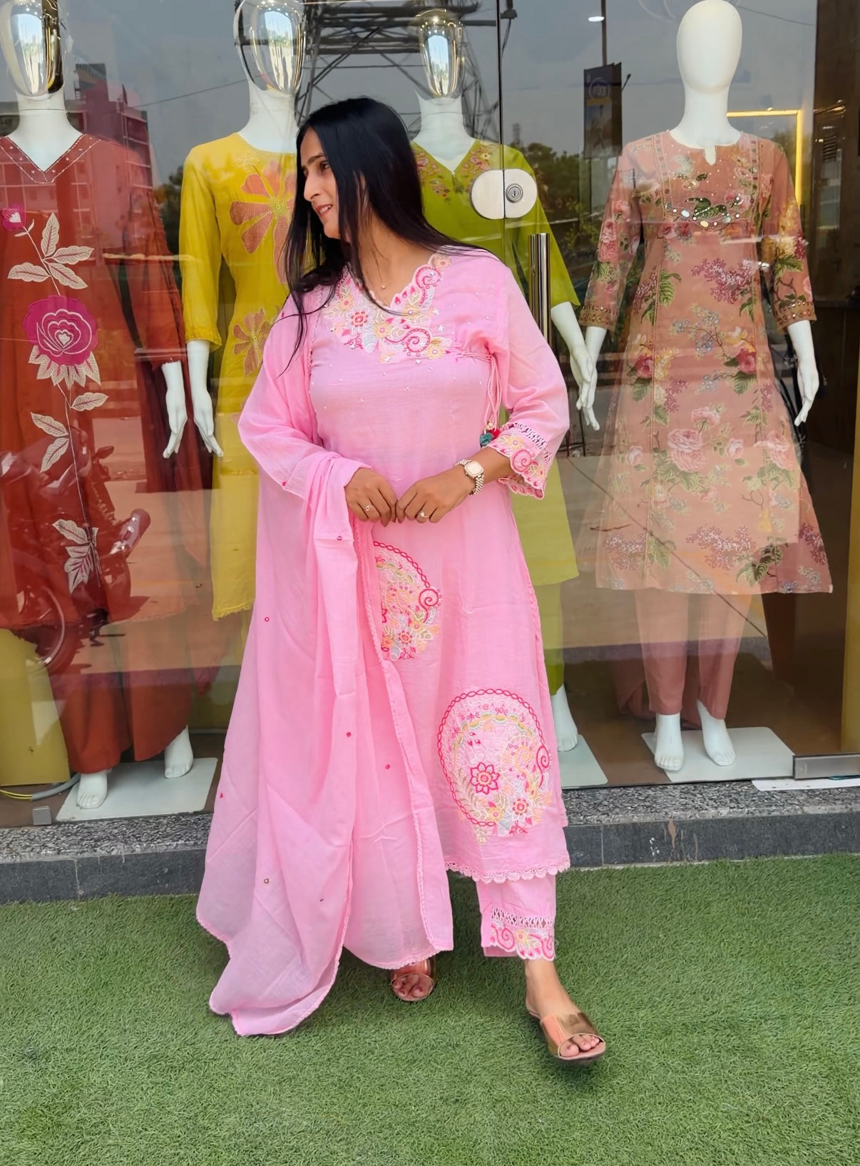 Floral Mul Cotton Embroidered Suit Set with Dupatta