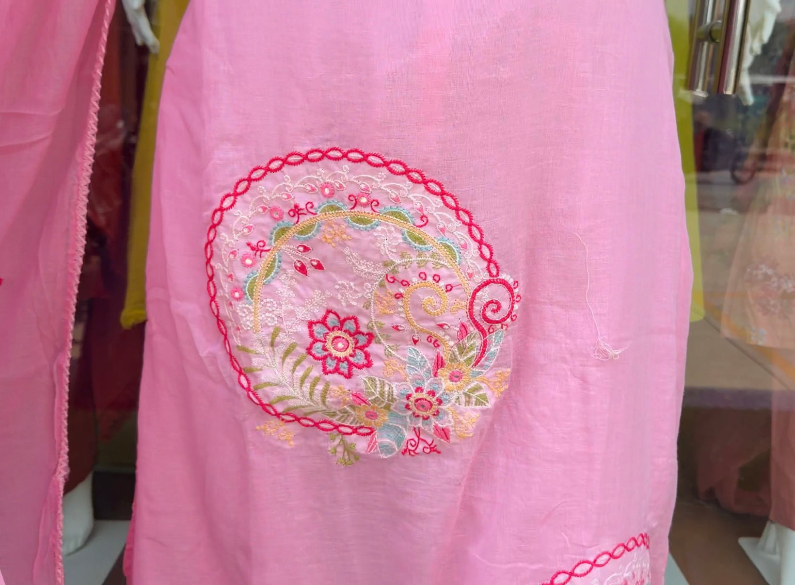 Floral Mul Cotton Embroidered Suit Set with Dupatta