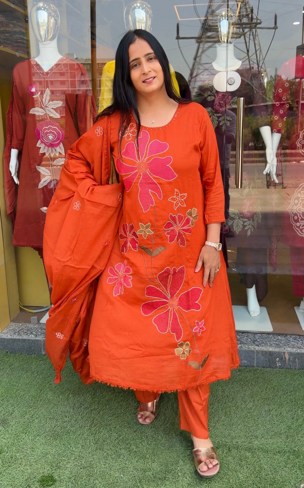 Mul Cotton Heavy Embroidery Kurta Set with Dupatta