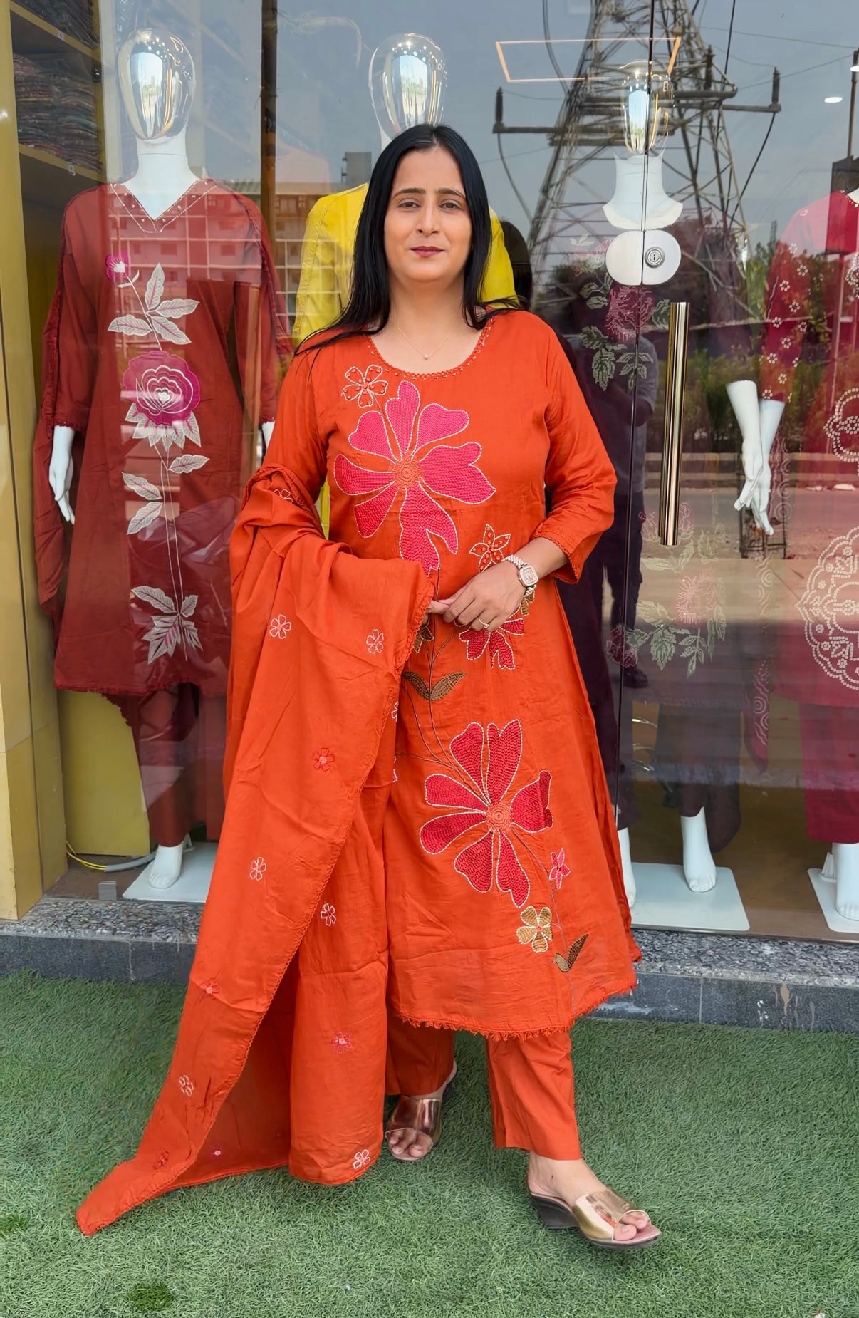 Mul Cotton Heavy Embroidery Kurta Set with Dupatta