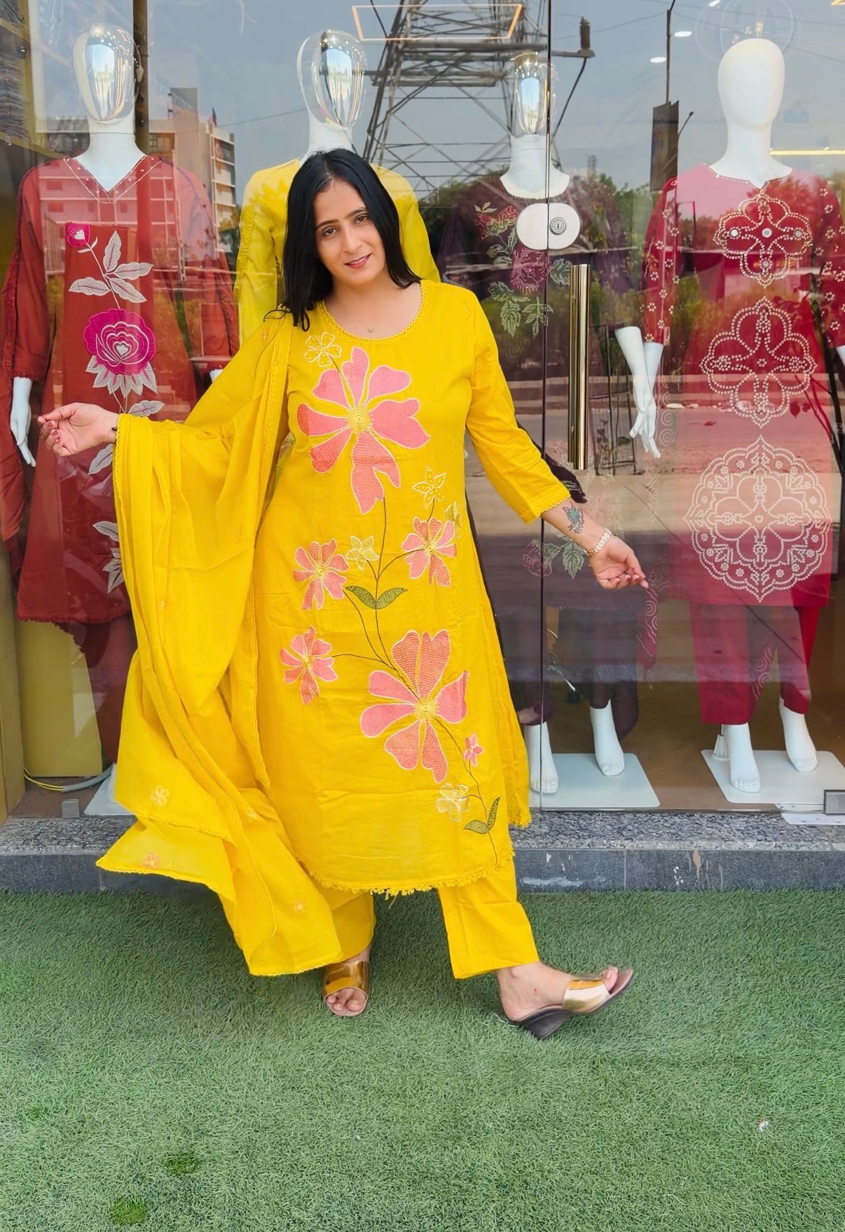 Mul Cotton Heavy Embroidery Kurta Set with Dupatta