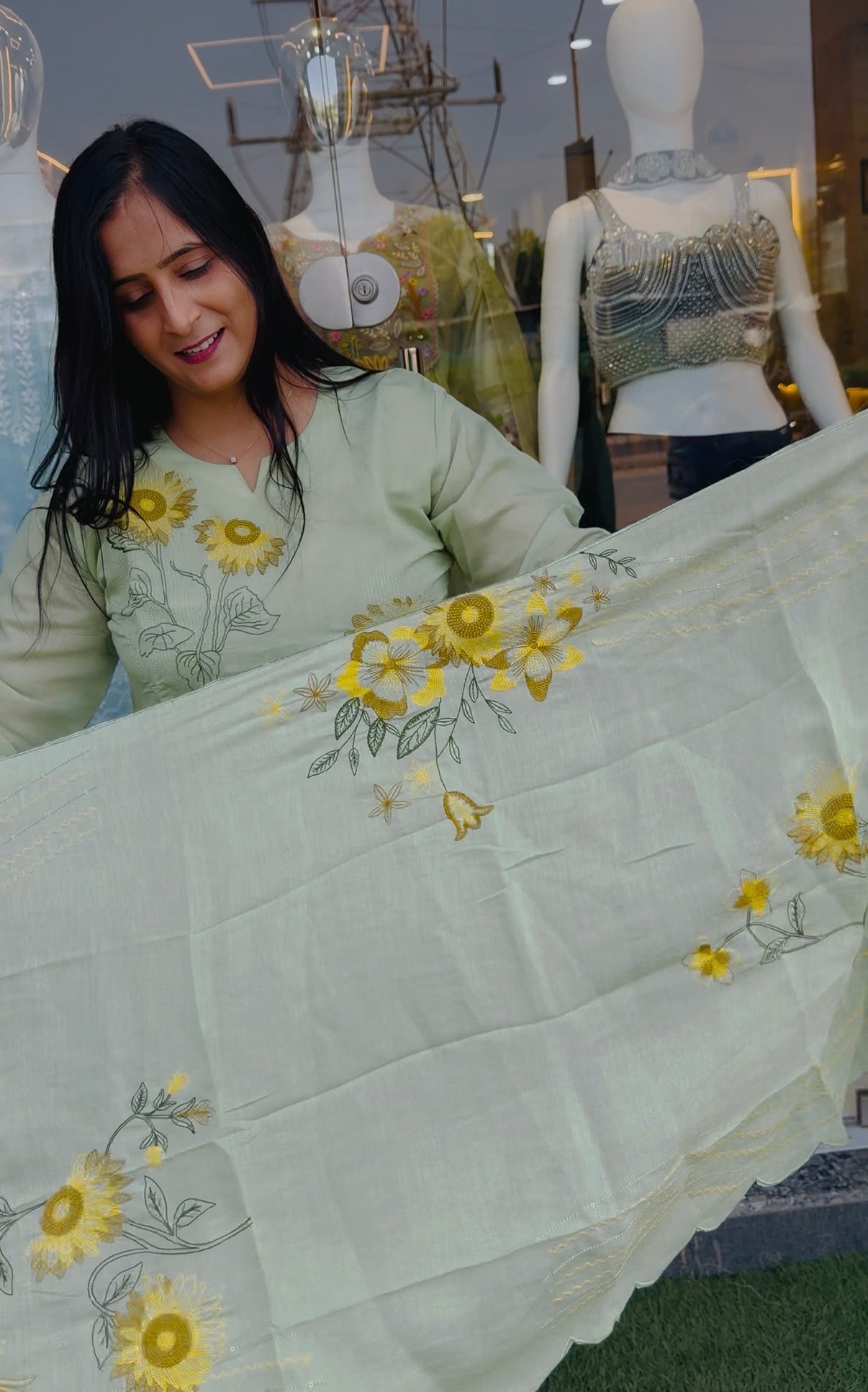 Sunflower Bloom Embroidered Kurta Set With Dupatta Work