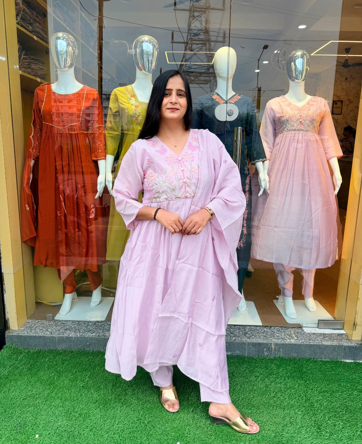 Lavender Bloom Embroidered Kurta Set