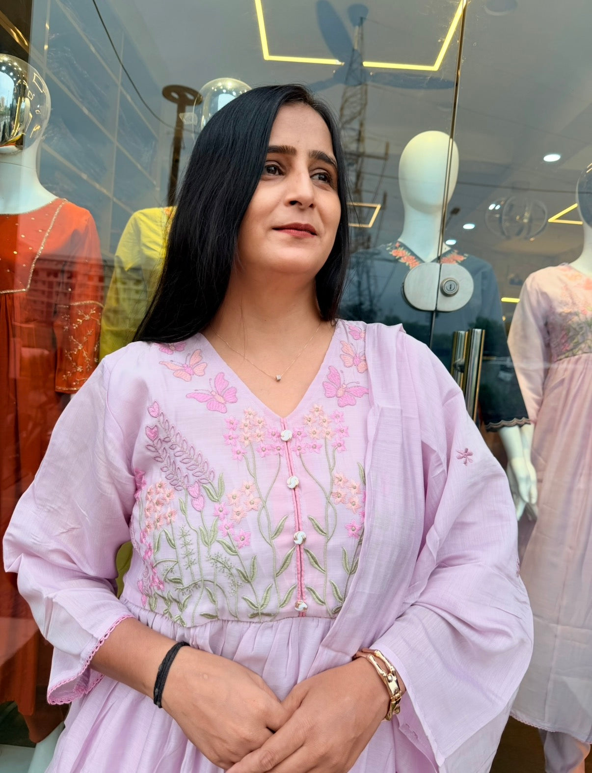Lavender Bloom Embroidered Kurta Set
