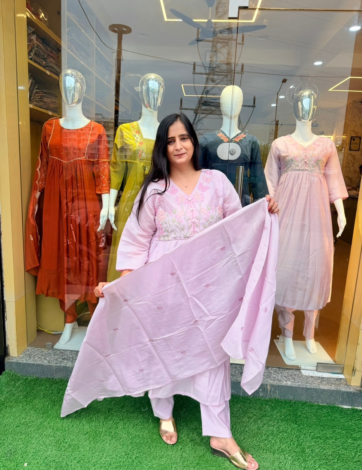 Lavender Bloom Embroidered Kurta Set