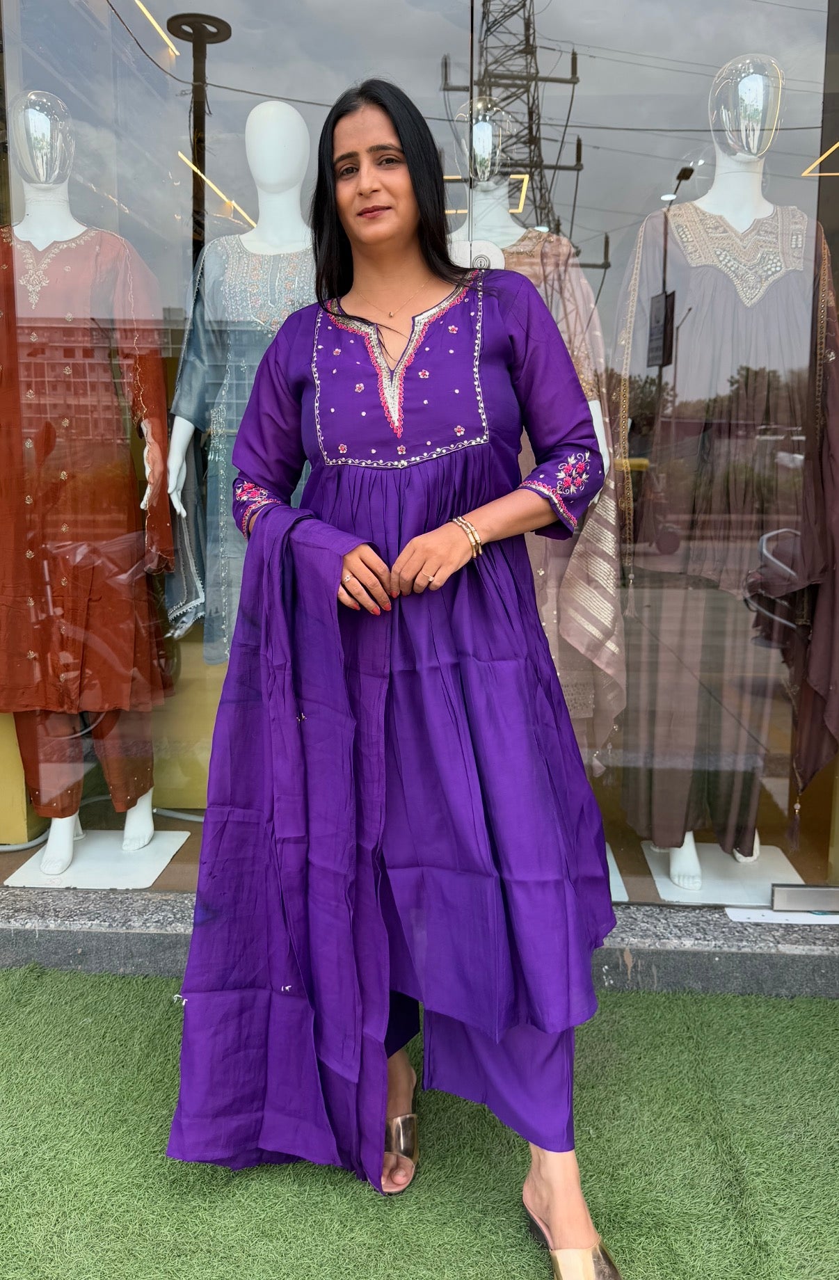 Royal Plum Embroidered Anarkali Suit Set