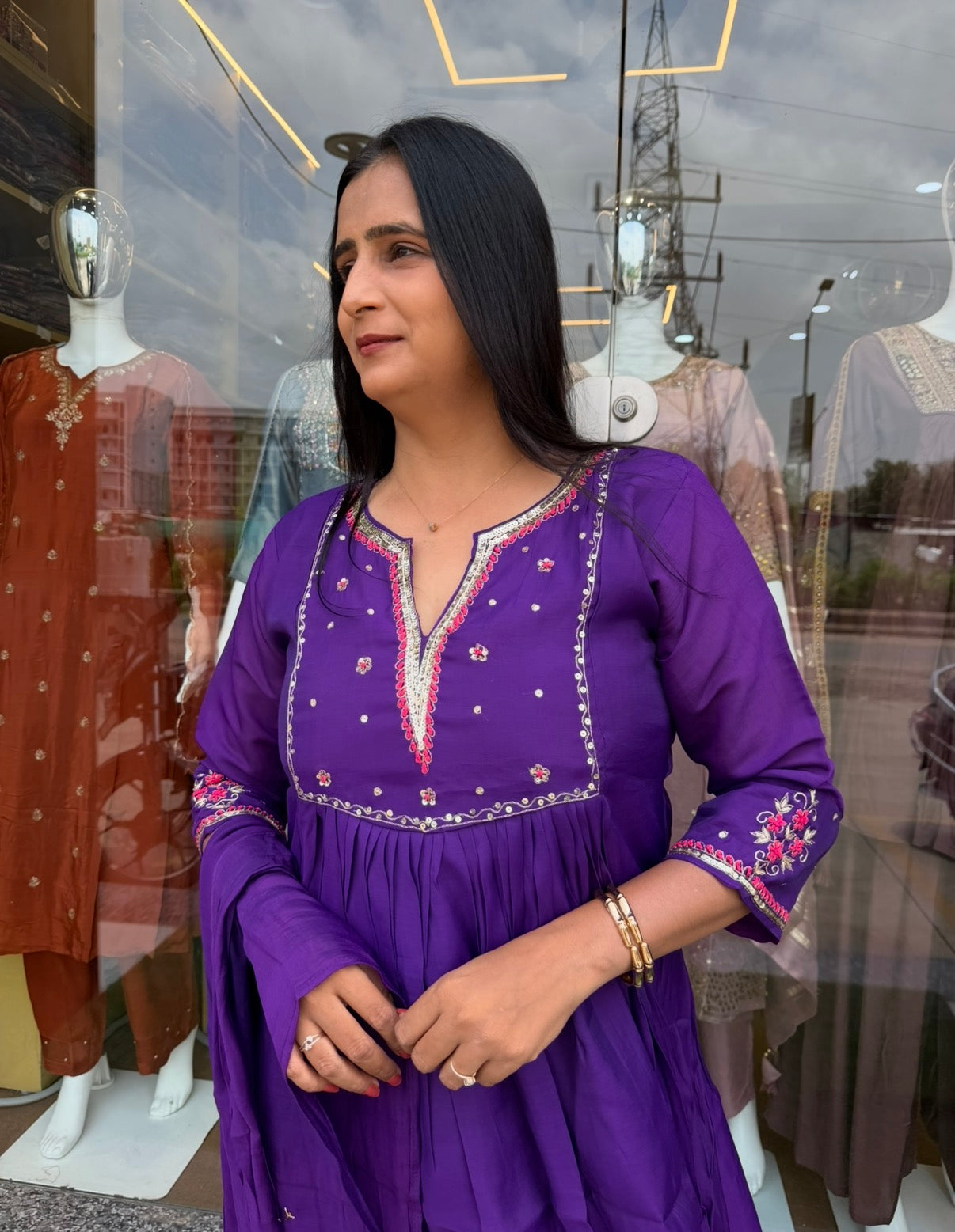 Royal Plum Embroidered Anarkali Suit Set
