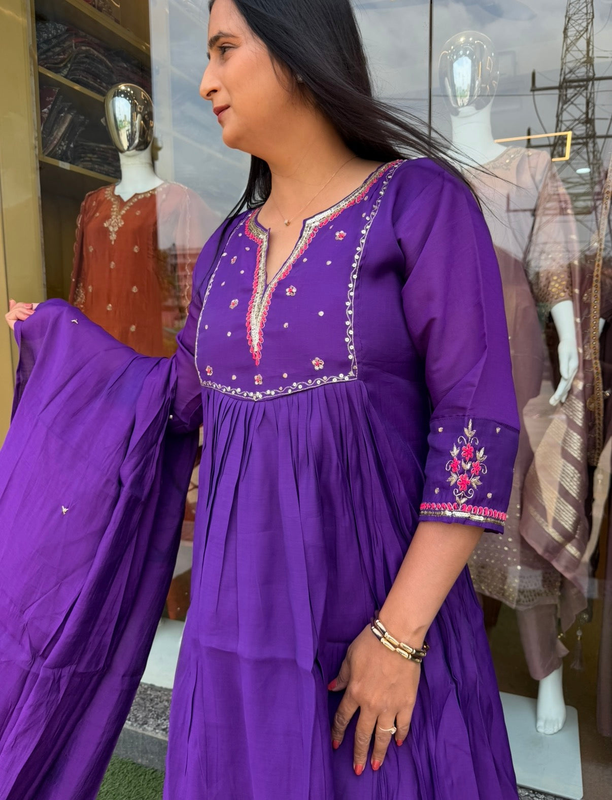 Royal Plum Embroidered Anarkali Suit Set