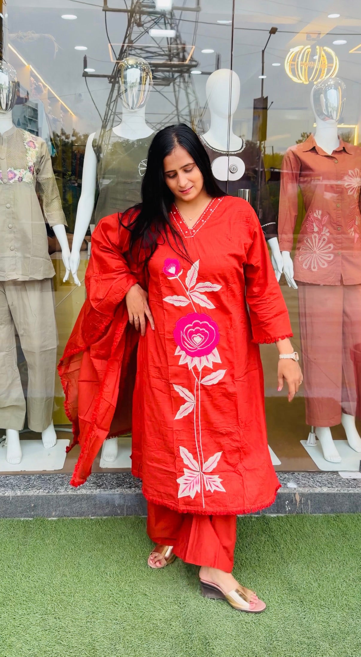Rust Bloom Floral Embroidered Suit Set