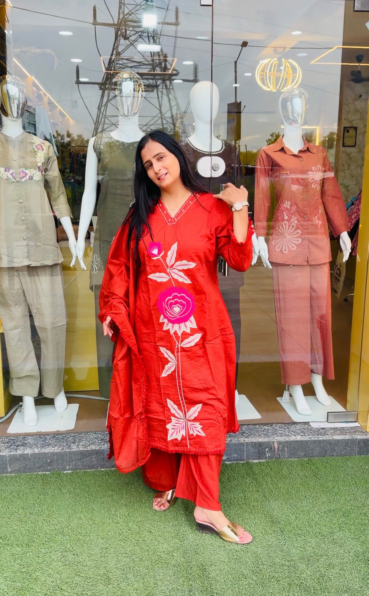Rust Bloom Floral Embroidered Suit Set