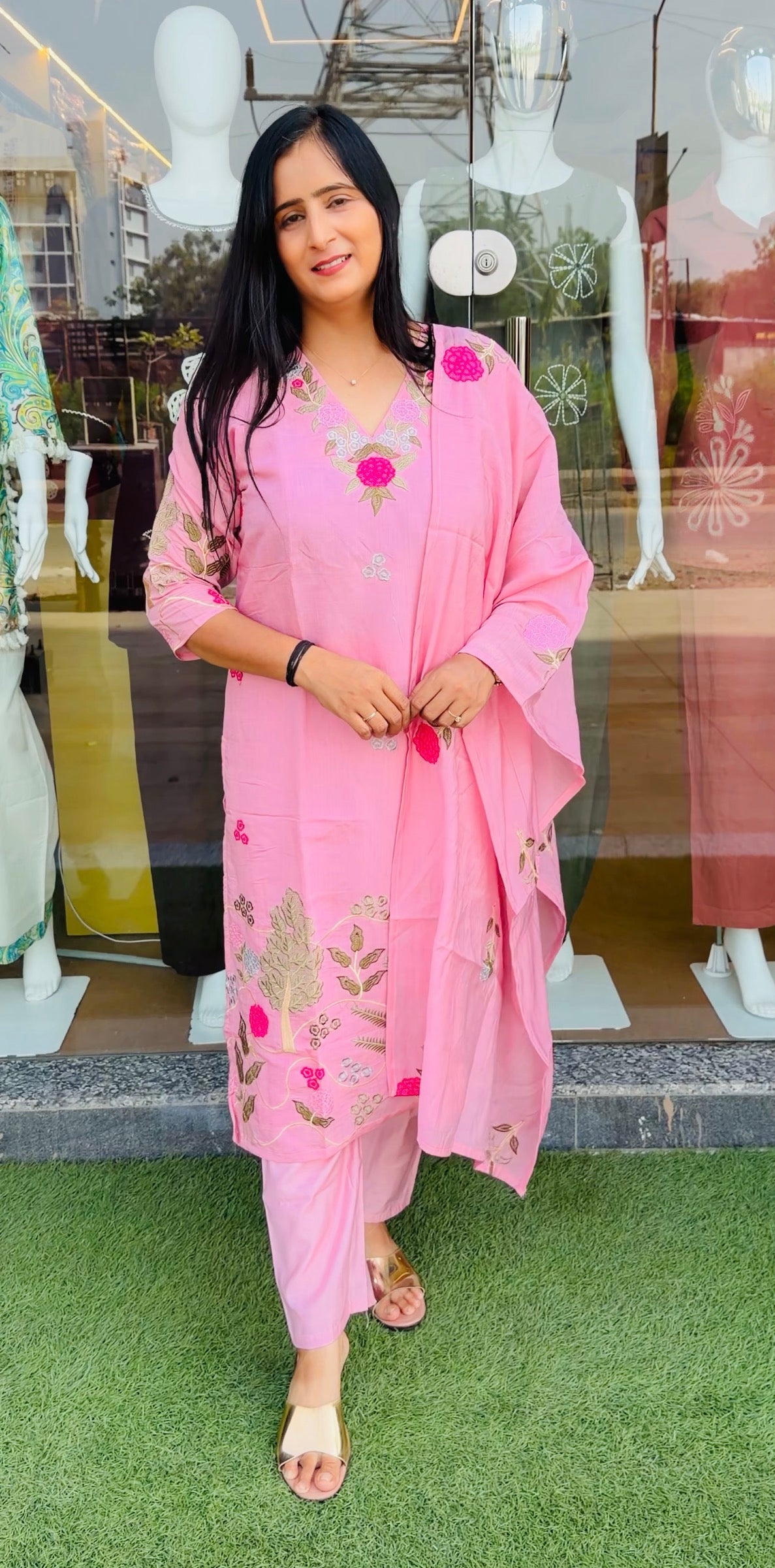 Blush Garden Floral Embroidered 3-Piece Suit Set