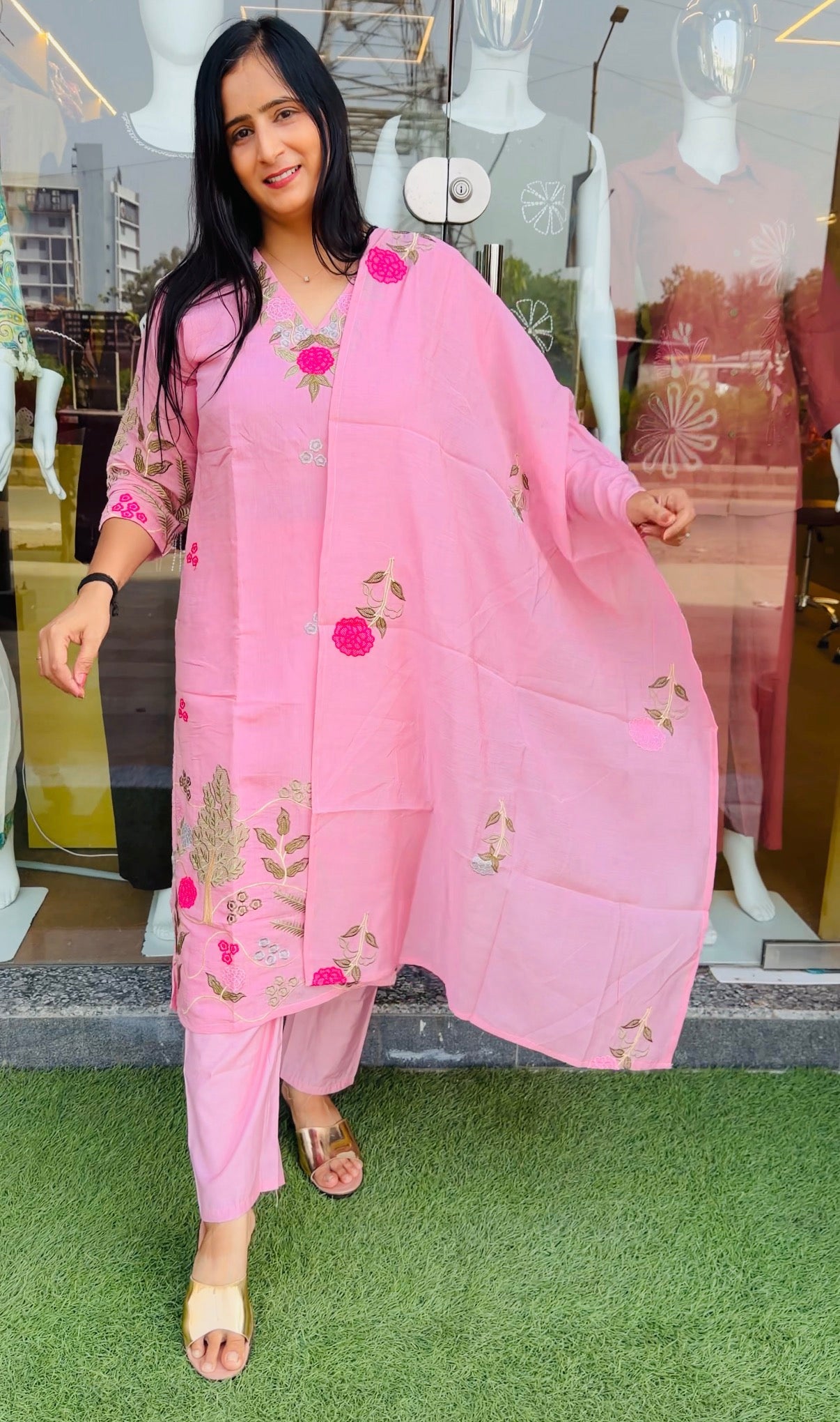 Blush Garden Floral Embroidered 3-Piece Suit Set