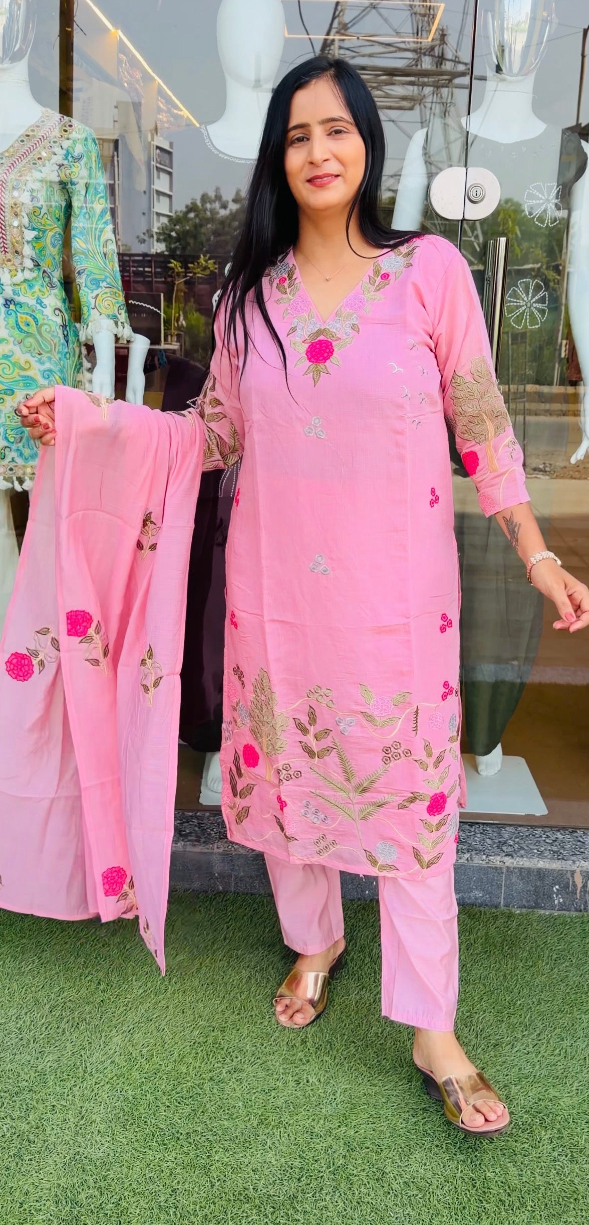 Blush Garden Floral Embroidered 3-Piece Suit Set