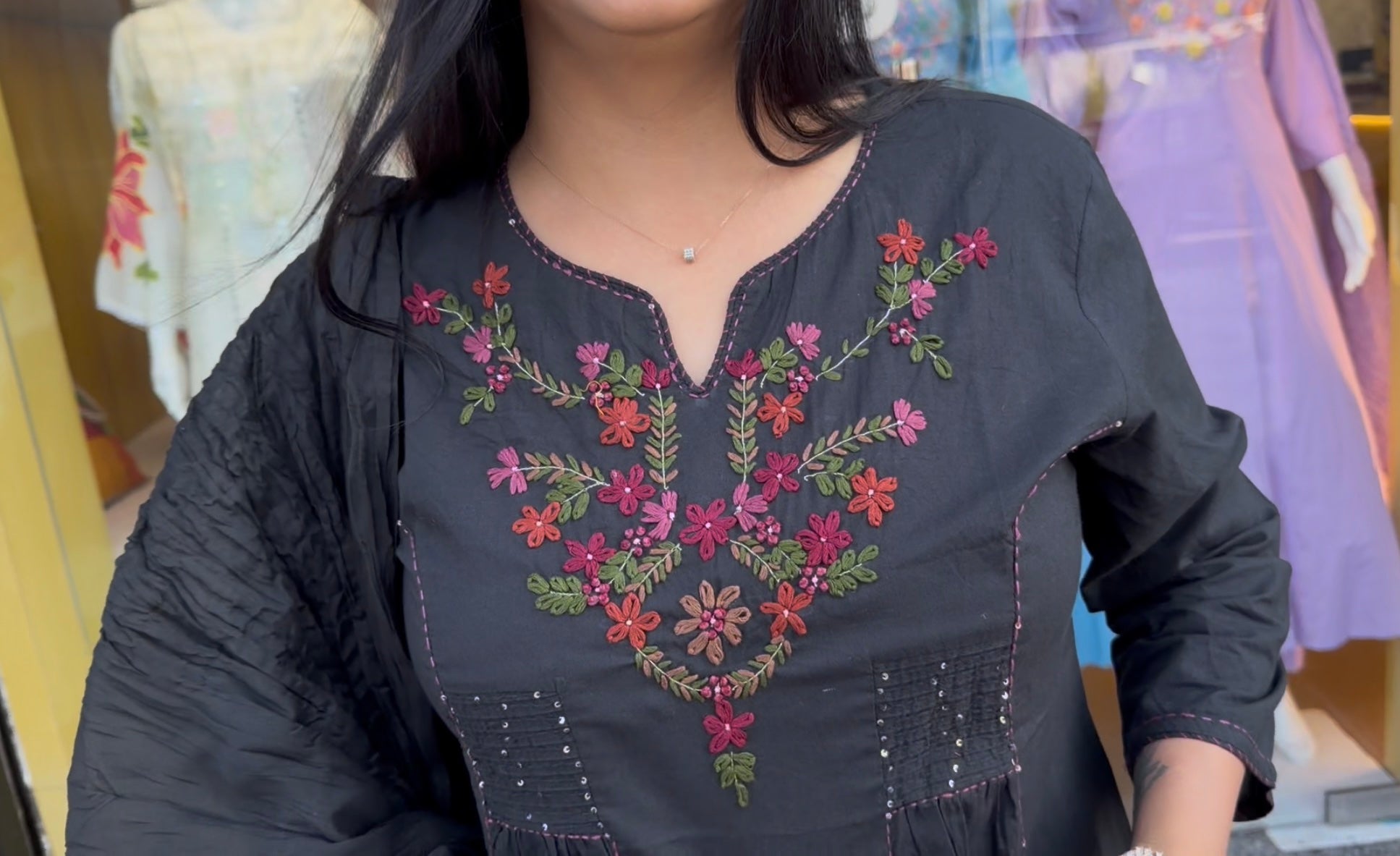 Midnight Bloom Embroidered 3-Piece Suit Set