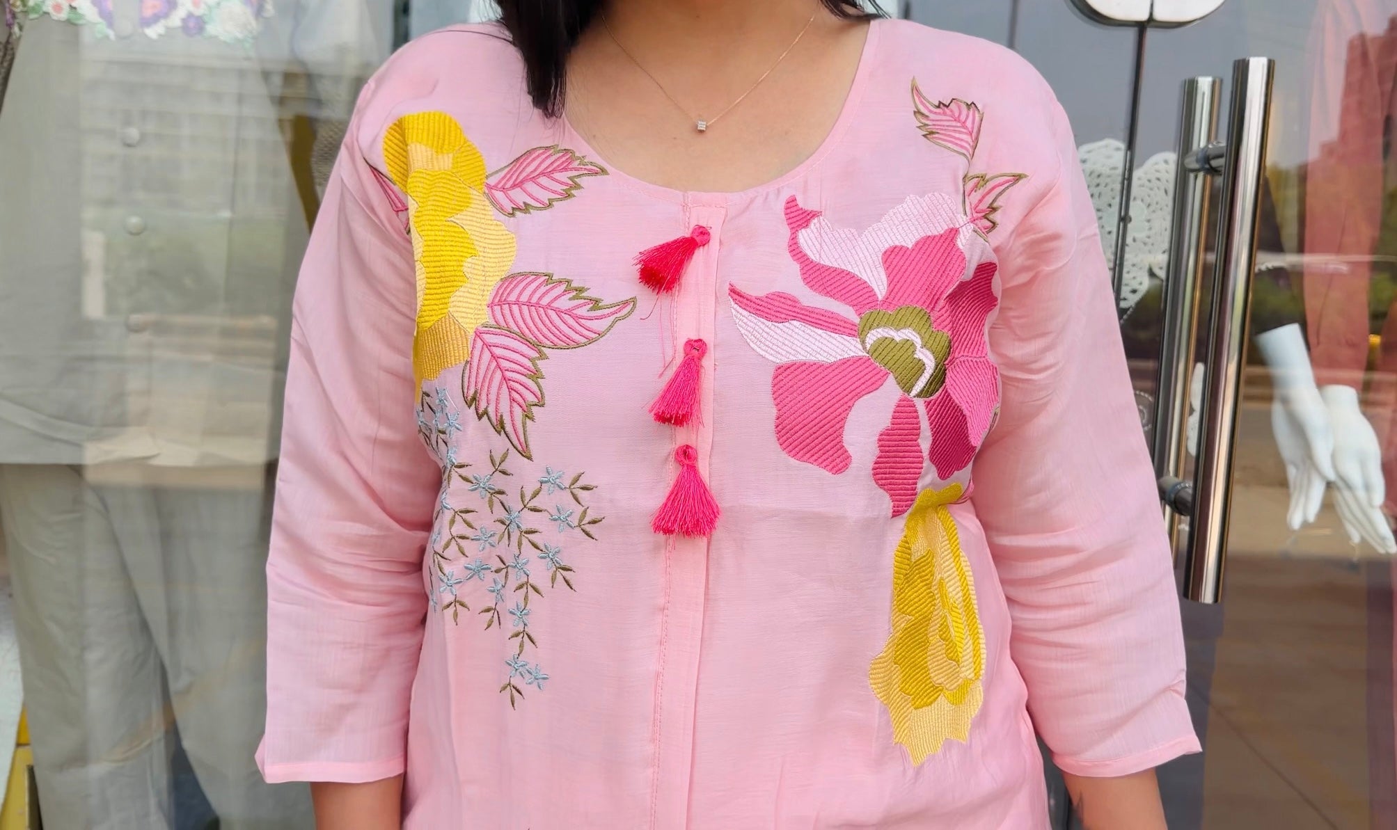Pink and Blue Petal Bloom Embroidered Co-Ord Set