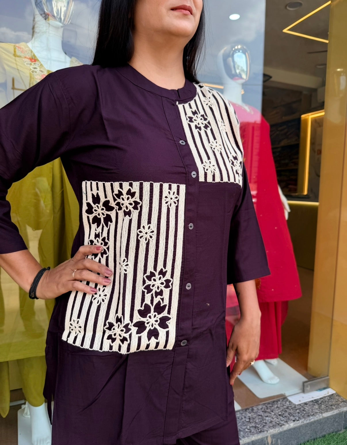 Plum Stripe Bloom Co-Ord Set