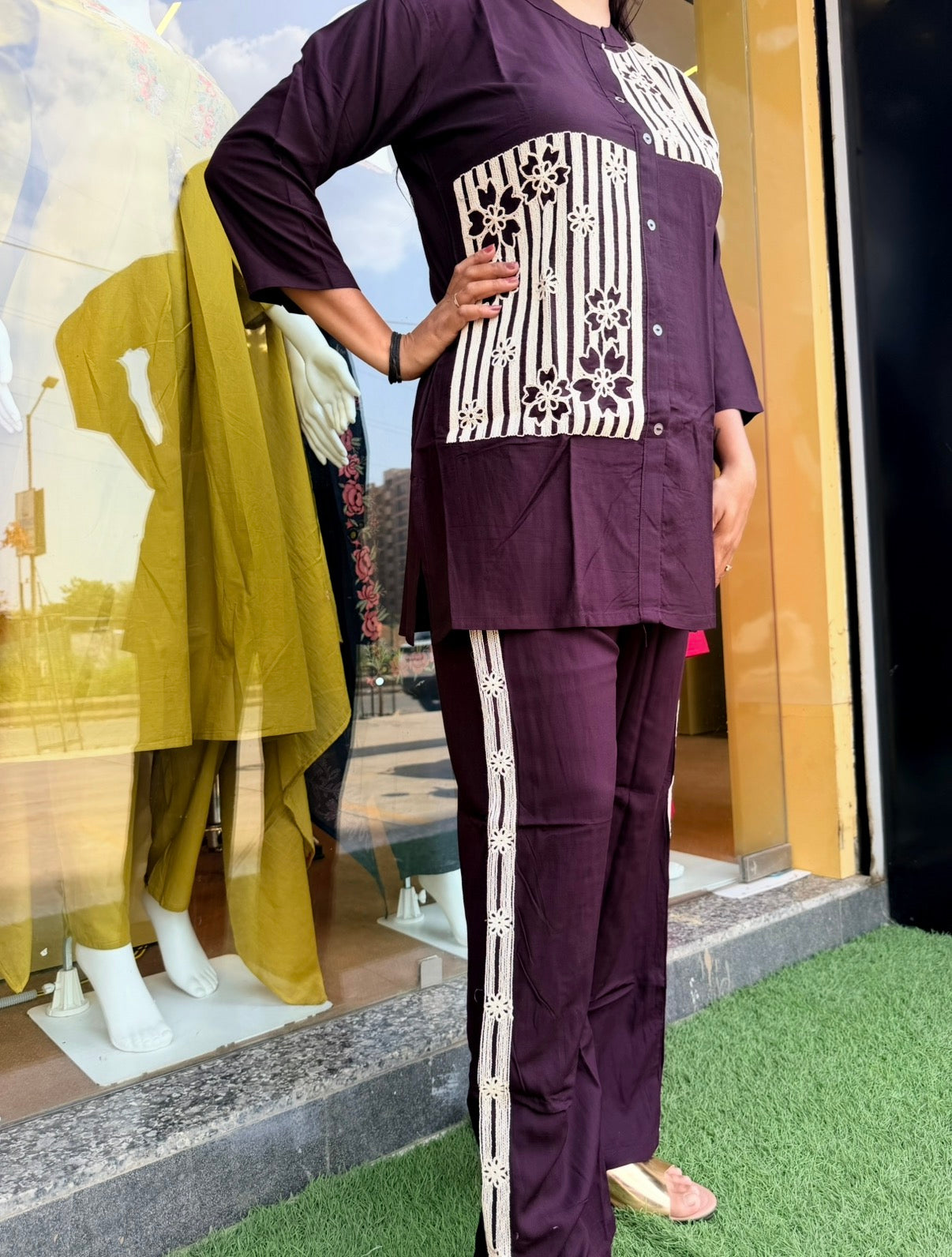 Plum Stripe Bloom Co-Ord Set