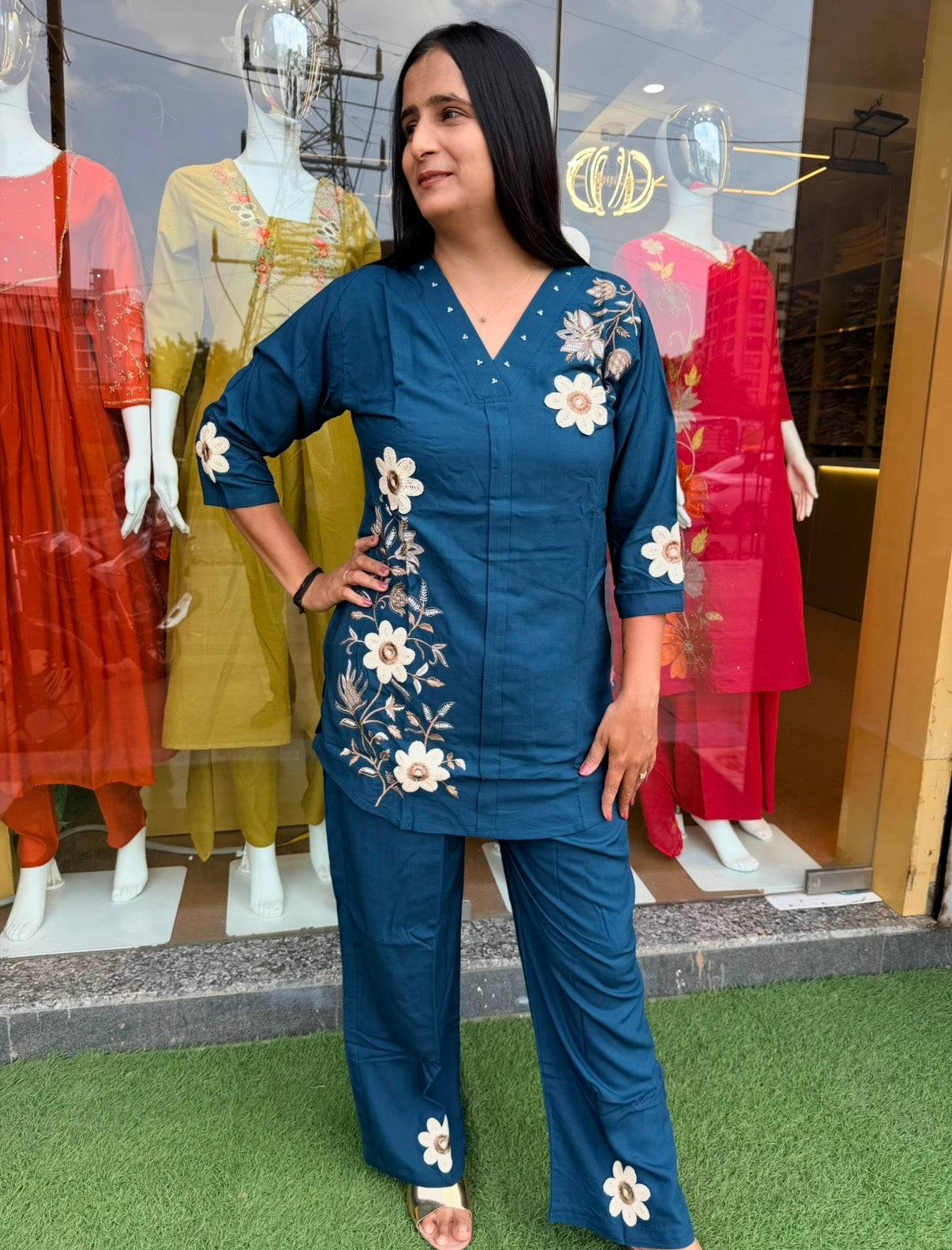 White thread Blossom Embroidered Co-Ord Set