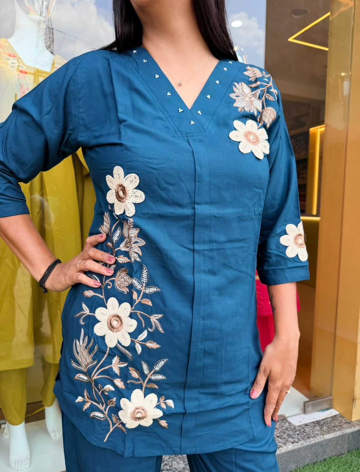 White thread Blossom Embroidered Co-Ord Set