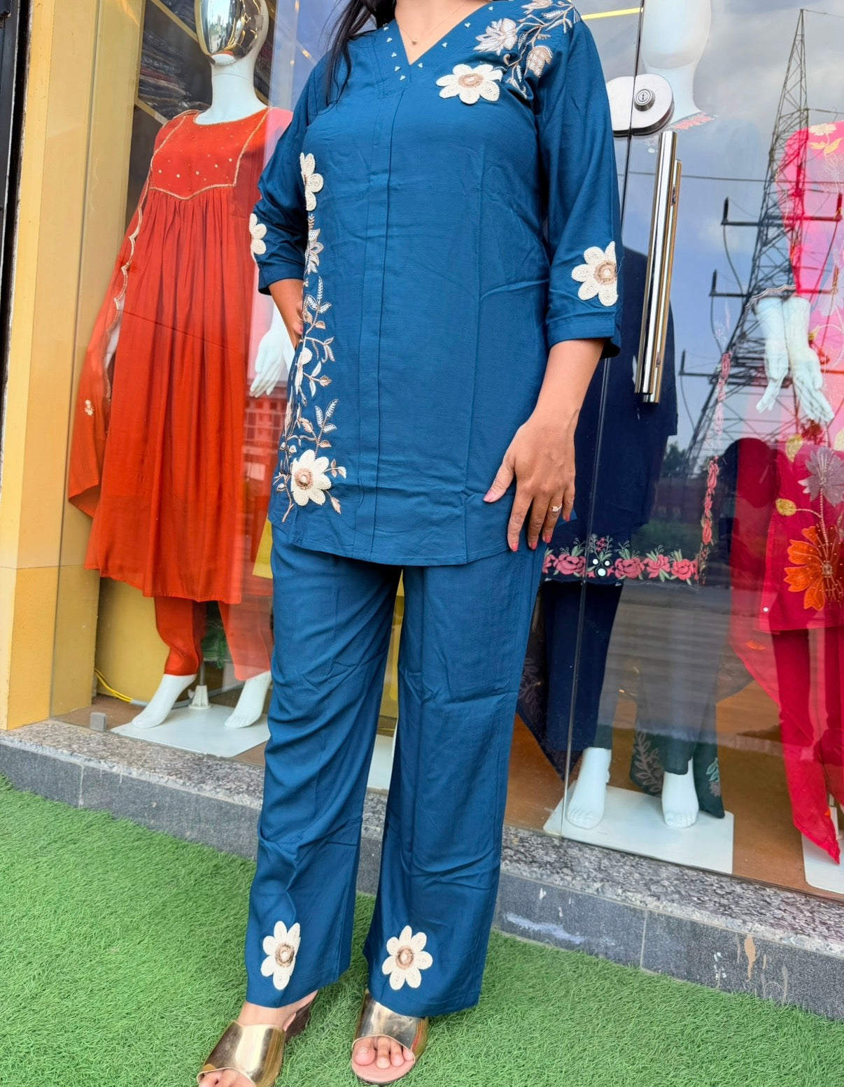 White thread Blossom Embroidered Co-Ord Set