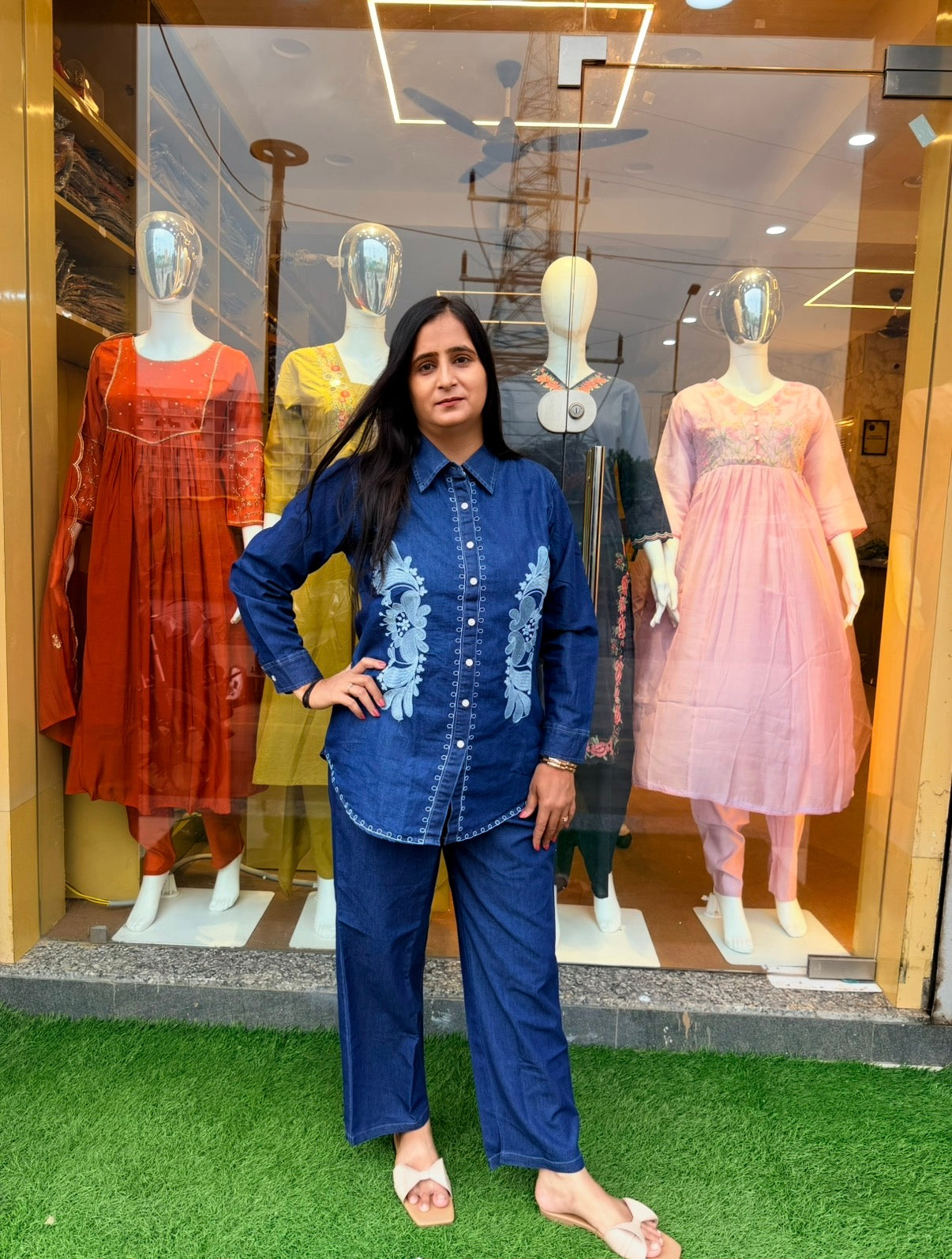 Midnight Denim Bloom Embroidered Co-Ord Set
