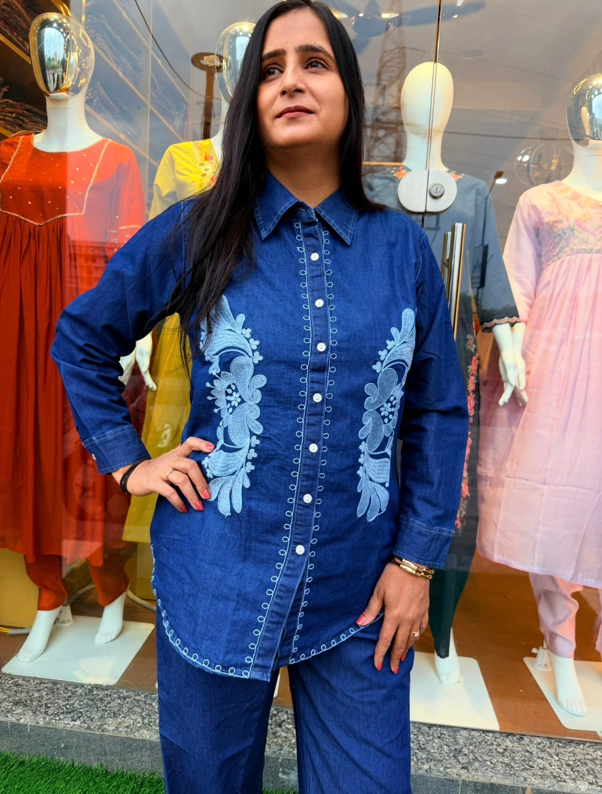 Midnight Denim Bloom Embroidered Co-Ord Set