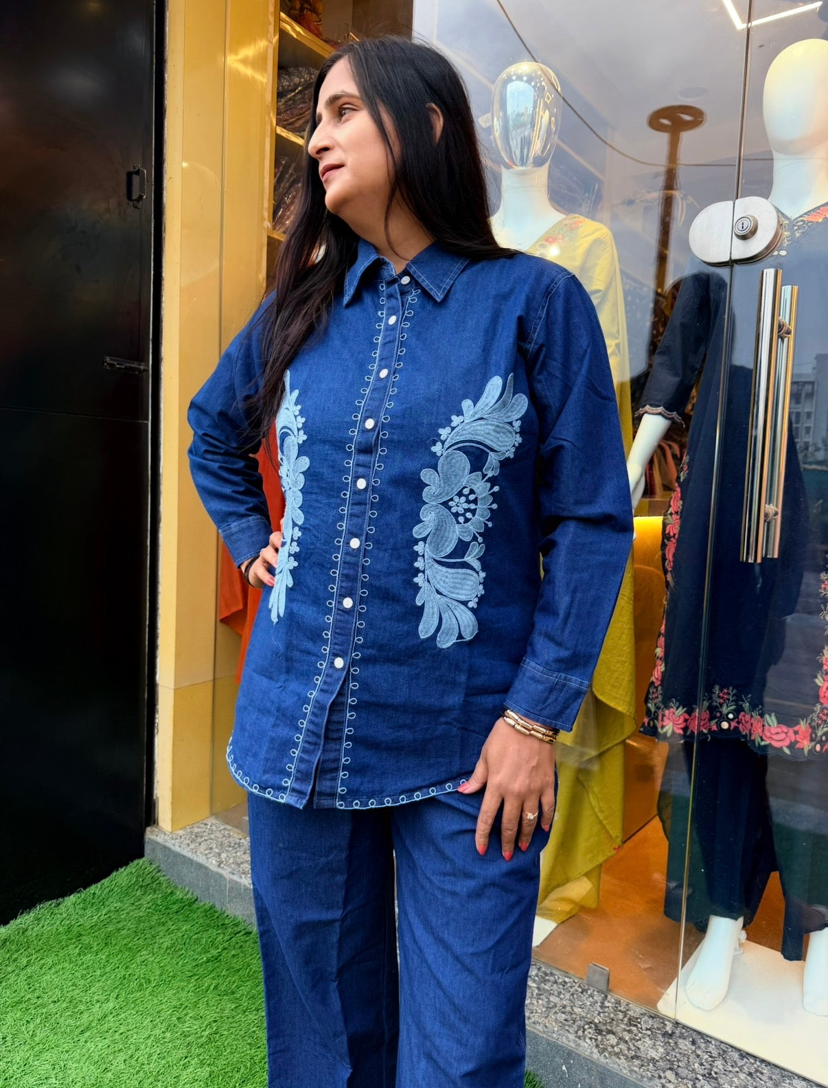 Midnight Denim Bloom Embroidered Co-Ord Set