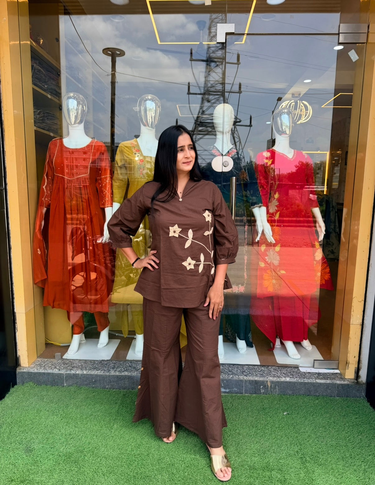 Mocha Bloom Appliqué Co-Ord Set