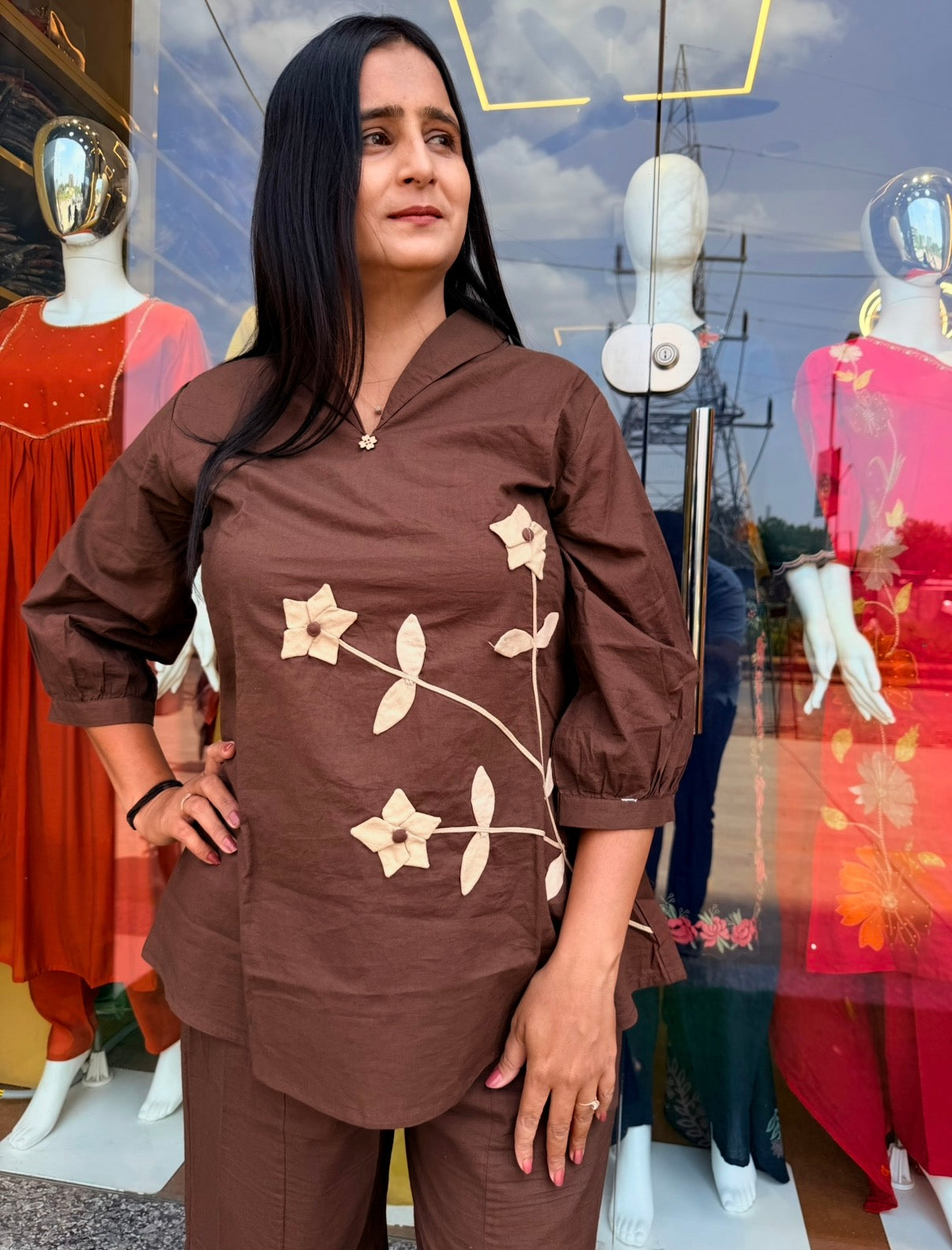 Mocha Bloom Appliqué Co-Ord Set