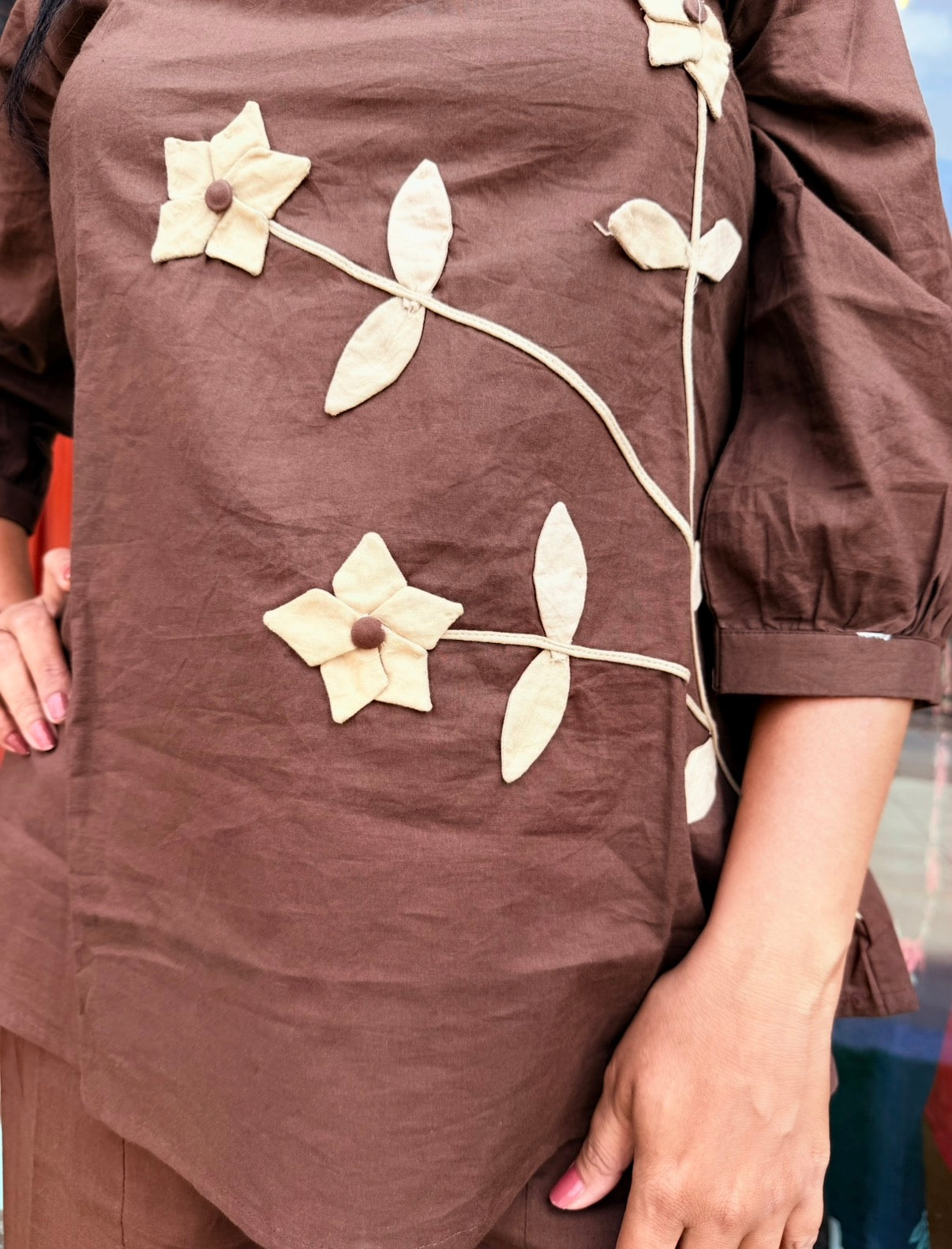 Mocha Bloom Appliqué Co-Ord Set