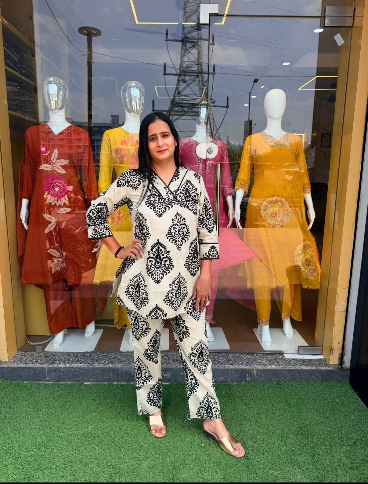 Ivory & Black Block Print Co-Ord Set
