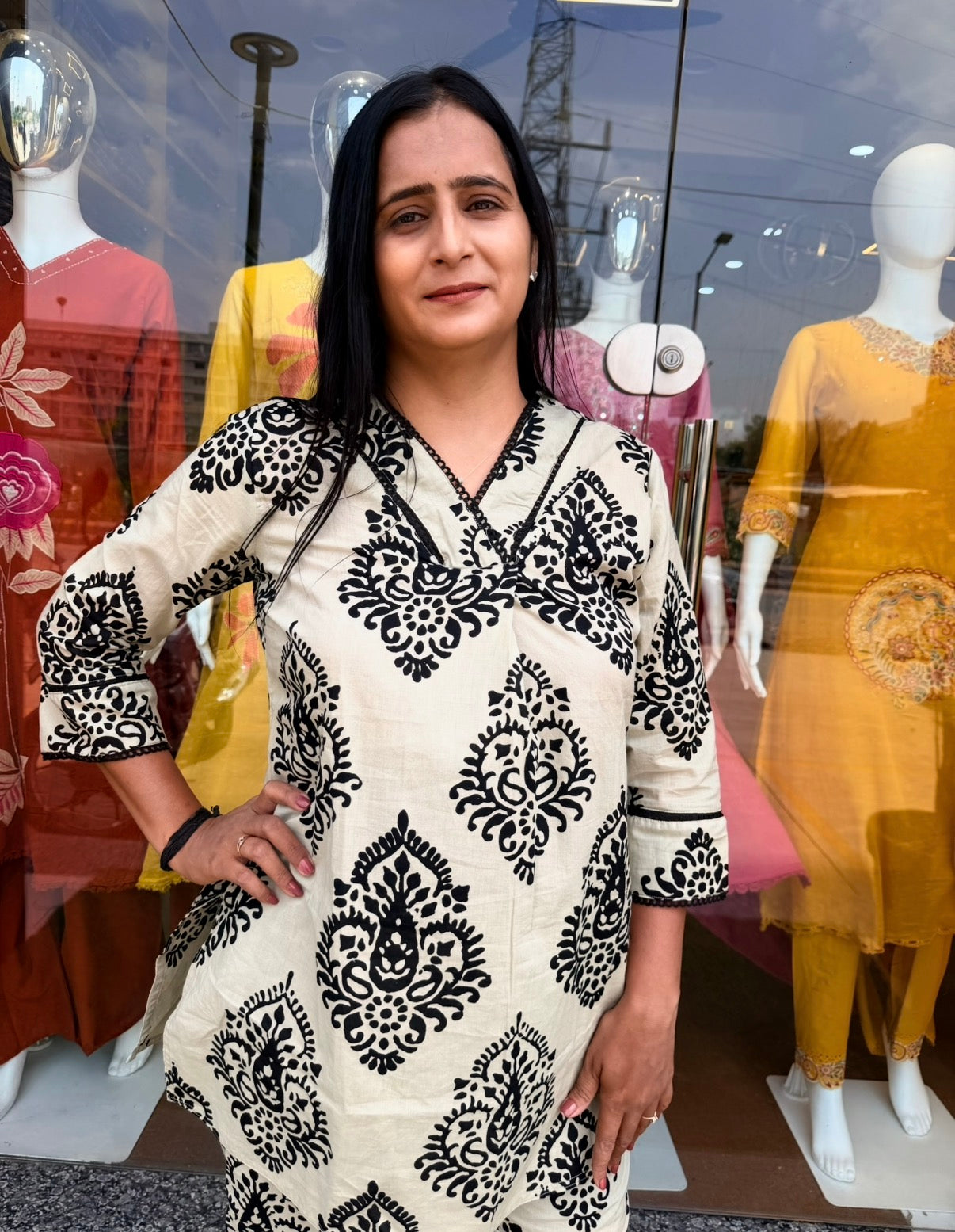 Ivory & Black Block Print Co-Ord Set