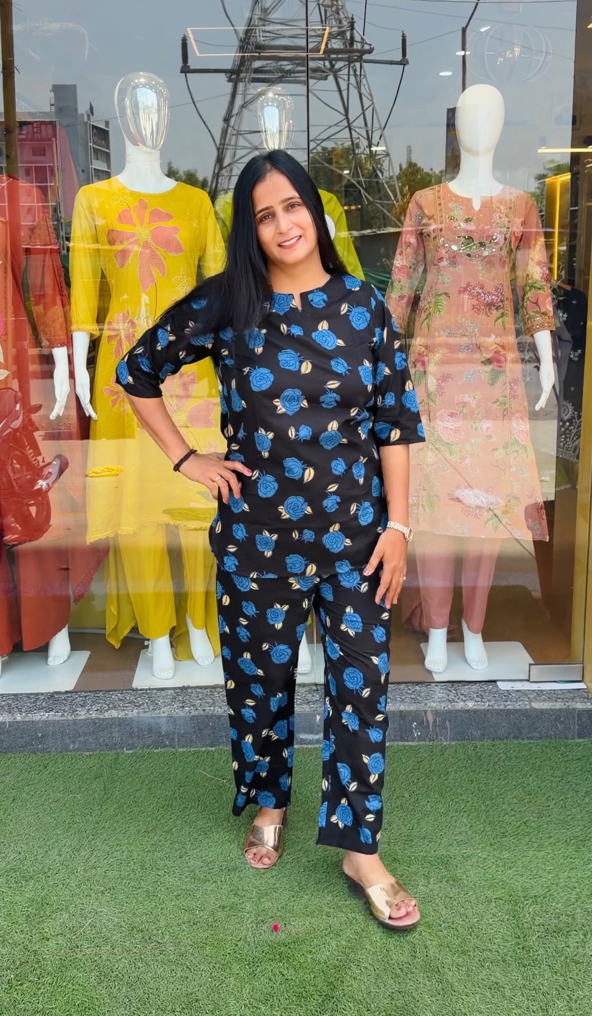 Black & Blue Rose Printed Co-Ord Set